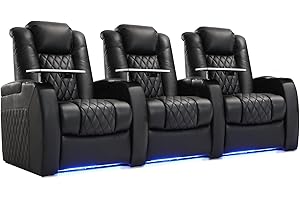 Top Grain Nappa Leather Row of 3 Home Theatre Seating, Dual Power Recliners, Clearance Now!