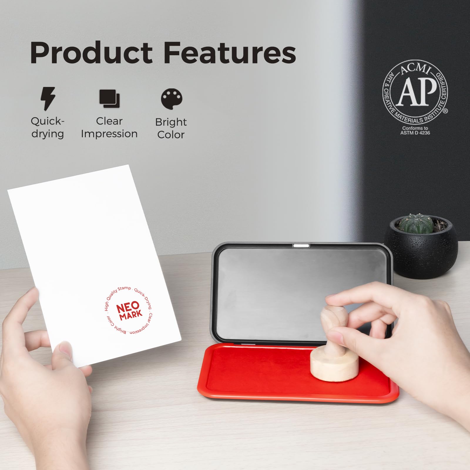 NEO MARK Kit de almohadillas de sello rojo grande (tinta de 1 oz incluida), innovador diseño de tapa magnética, almohadilla de sello de fieltro premium para oficina, hogar, 3.50 x 6.25 pulgadas
