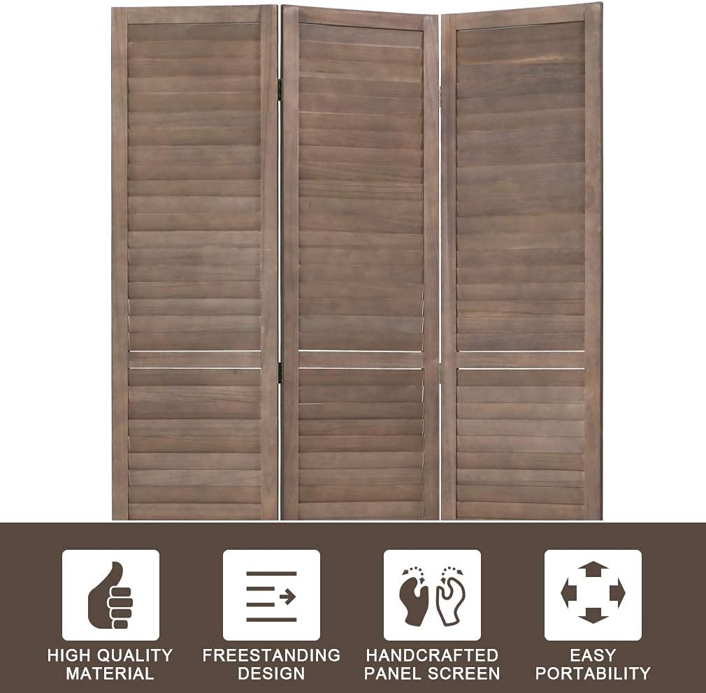 3 Panel Wood Room Divider 4.3 Ft Tall Privacy Wall Divider 67.7" x 16.9" Each Panel Folding Wood Screen for Home Office Bedroom Restaurant (Brown)