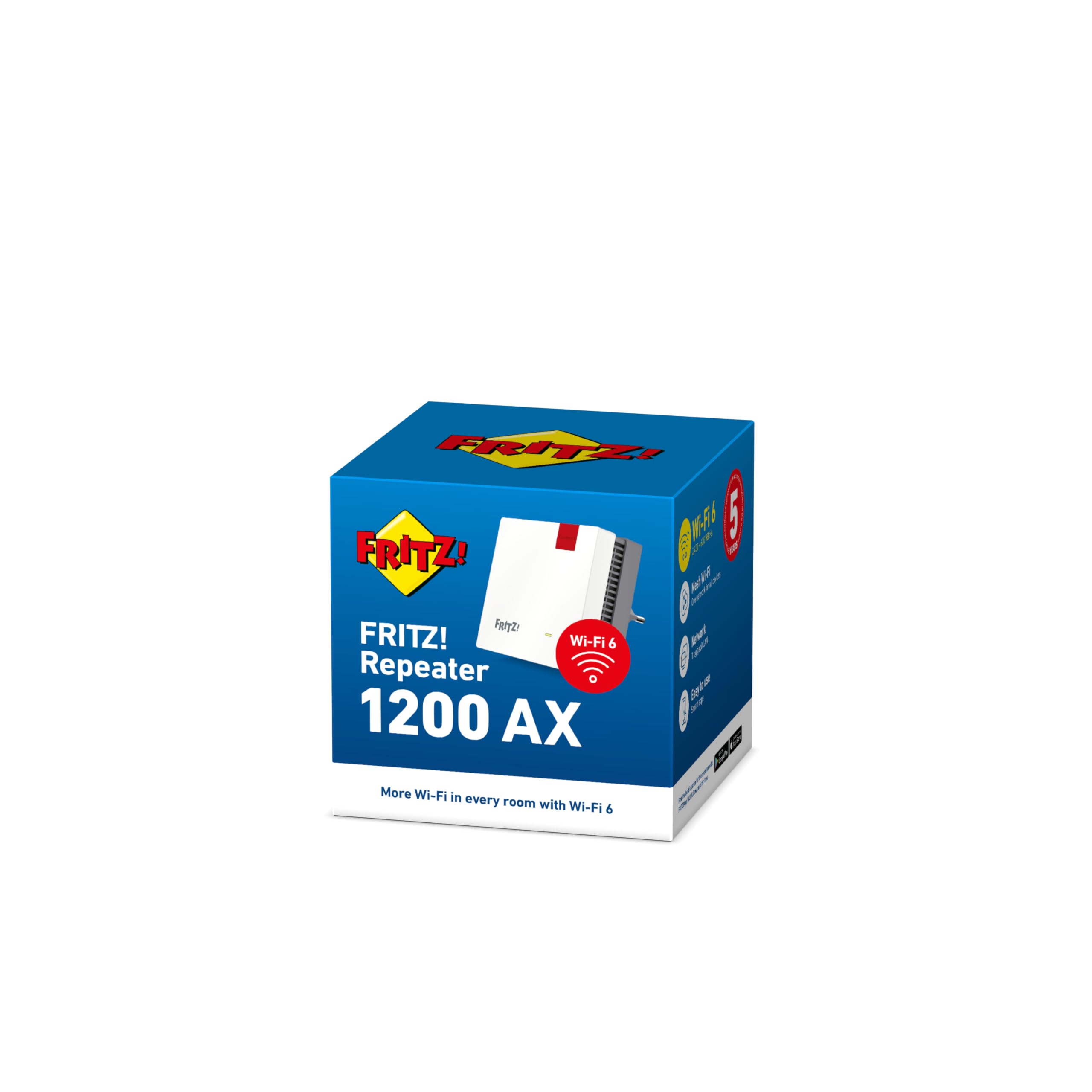Fritz!Repeater 1200 AX | Répéteur Wi-Fi6 avec Deux unités Radio | Bande 5 GHz (jusqu'à 2400 Mbit/s), Bande 2,4 GHz (jusqu'à 600 Mbit/s) | Version Internationale
