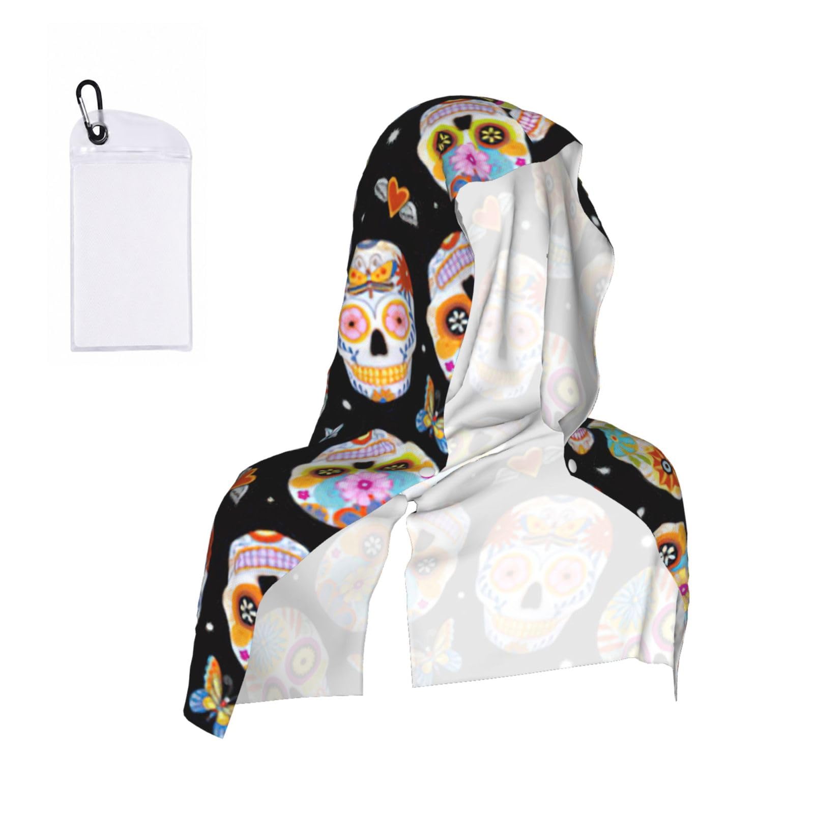 DUWAA Sugar Skulls Butterfly Print Cooling Hooded Sports Towel, 30×60cm Quick Drying Summer Cool Head Wrap For Neck And Face