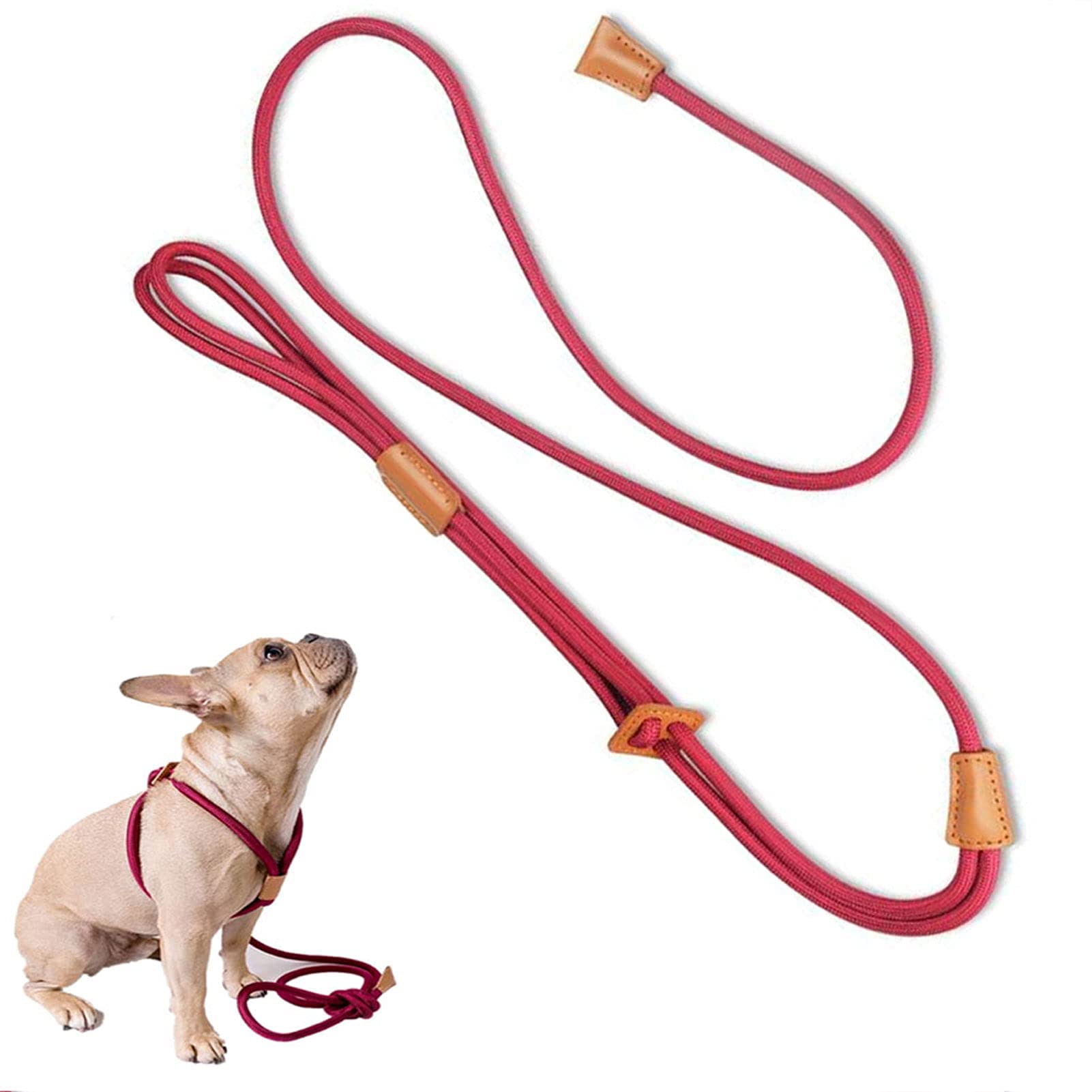 Excefore Versatile Dog Leash and Harness Combo,Heavy-Duty 5ft Adjustable Nylon Leash for Medium Dogs, Step In Design with Reflective Stripe, All-in-One Collar & Leash Solution in Vibrant Red