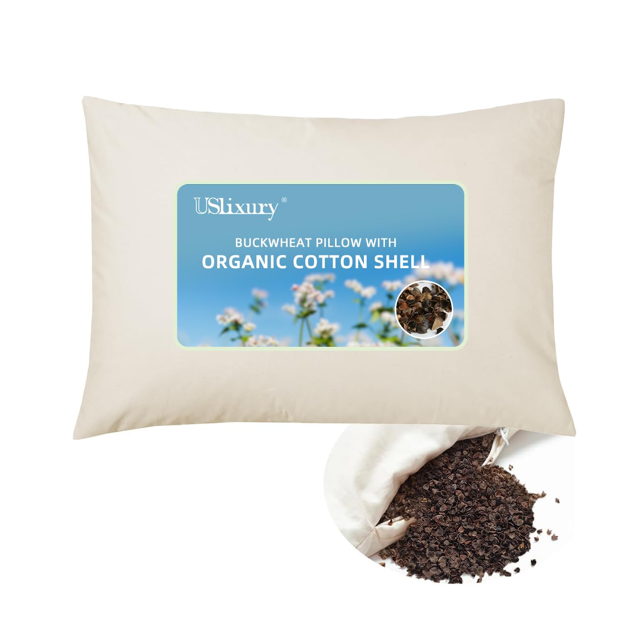 USlixury そば枕 - 調節可能なそば殻枕 16インチ x 22インチ オーガニックそば枕 しっかりサポート 冷却ネックサポート枕 仰向け寝用 頸椎ネックピロー 横向き寝用