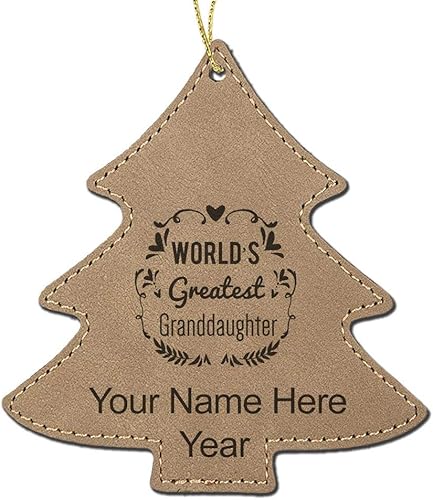 Miniatura 3 de LaserGram Personalized Christmas Ornament, World's Greatest Granddaughter, Faux Leather, Custom Laser Engraved Gift Idea (Tree Shape, Dark Brown)
