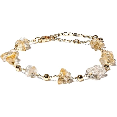 Jewever Chip Tumbled gems Bracelets for Women Copper Plated 14k Gold Chain Healing Crystals and Gemstones Bracelet Birthday Stone Gifts