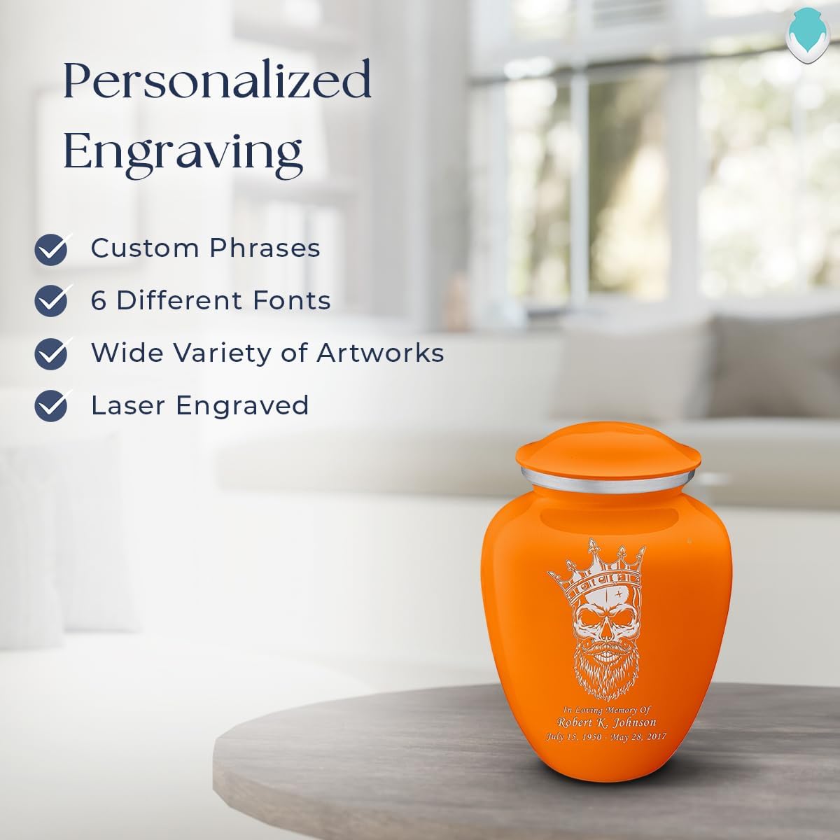 Geturns Embrace Small Personalized Skull Cremation Urns for Human Ashes I Burnt Orange Funeral Urn for Men and Women I Holds up to 44 Cubic Inches