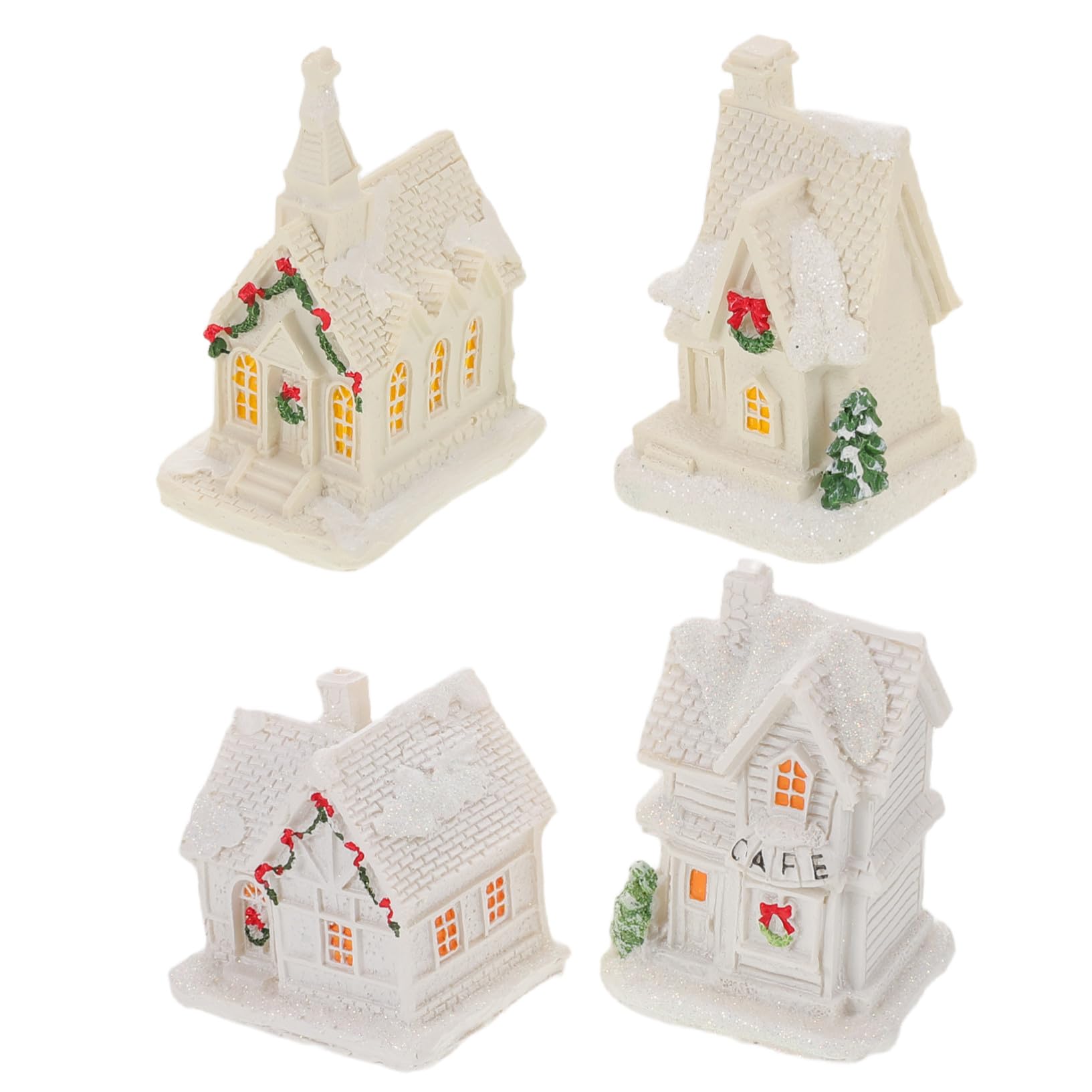 Adorno navideño de resina Alipis con luz cálida para decoración del hogar, 4 unidades