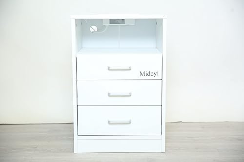 Mideyi - Mesita de noche con estación de carga inalámbrica mesita de noche moderna para dormitorio mesita de noche de madera con 3 cajones y
