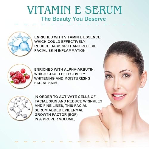 Miniatura 3 de Suero de vitamina E para la cara (tocoferol)  Apunta al antienvejecimiento con 20% de vitamina E, vitamina C  Reduce la sequedad, las manchas