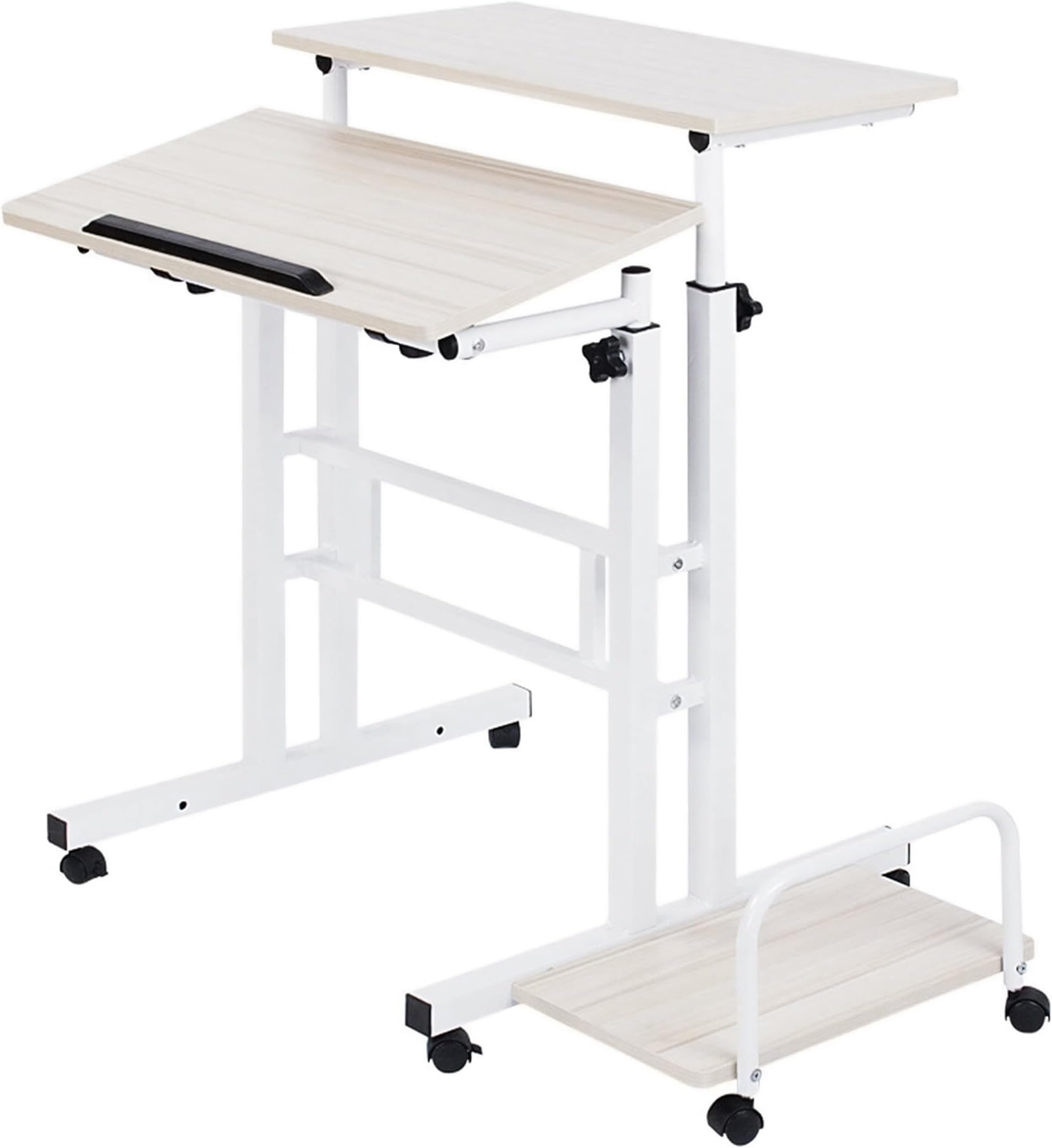 Livzing Height Adjustable Computer Table with Locking Wheels-Wooden Multi-Purpose Laptop Table with Removable CPU Stand-Desktop Table for Office,Home with Angle Adjustable Keyboard Tray-White