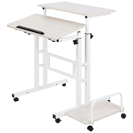 Livzing Height Adjustable Computer Table with Locking WheelsWooden