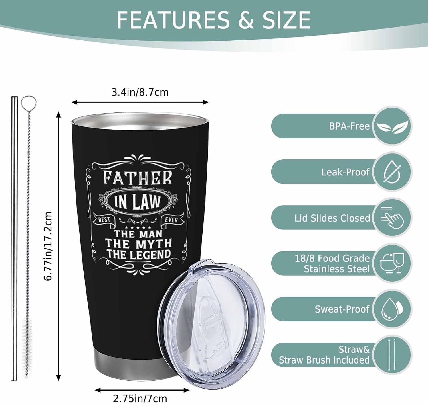 Father in Law Gifts, Best Father in Law Ever, 20 Oz Insulated Travel Tumbler, Travel Mug Gift from daughter in law - Image 5