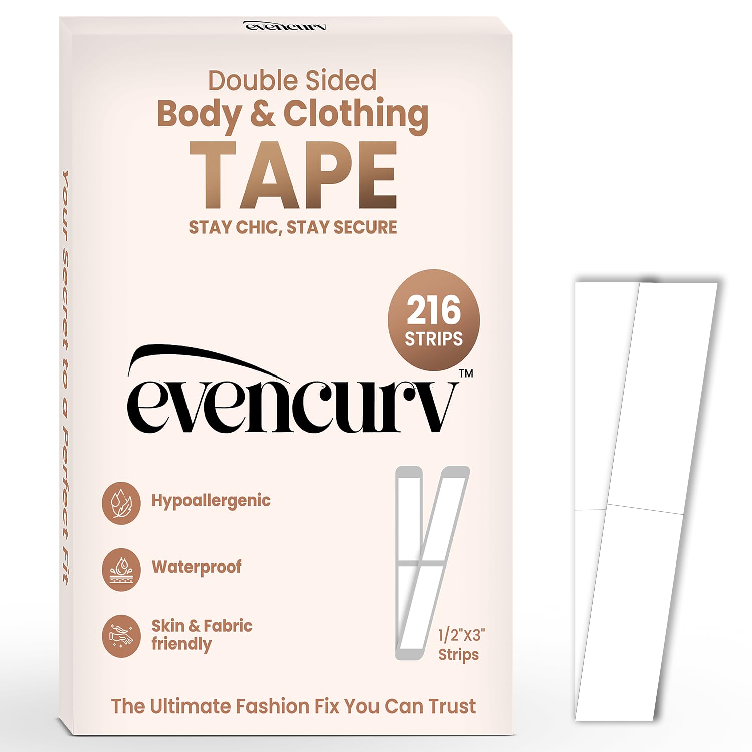 Double Sided Tape for Clothes - 216 Strips | Clear Body Tape and Fashion Tape | Skin Safe Adhesive for Fabric, Dress & Lingerie | Strong Hold Boob Tape & Body Tape | Pre-cut Clothing Tape Strips