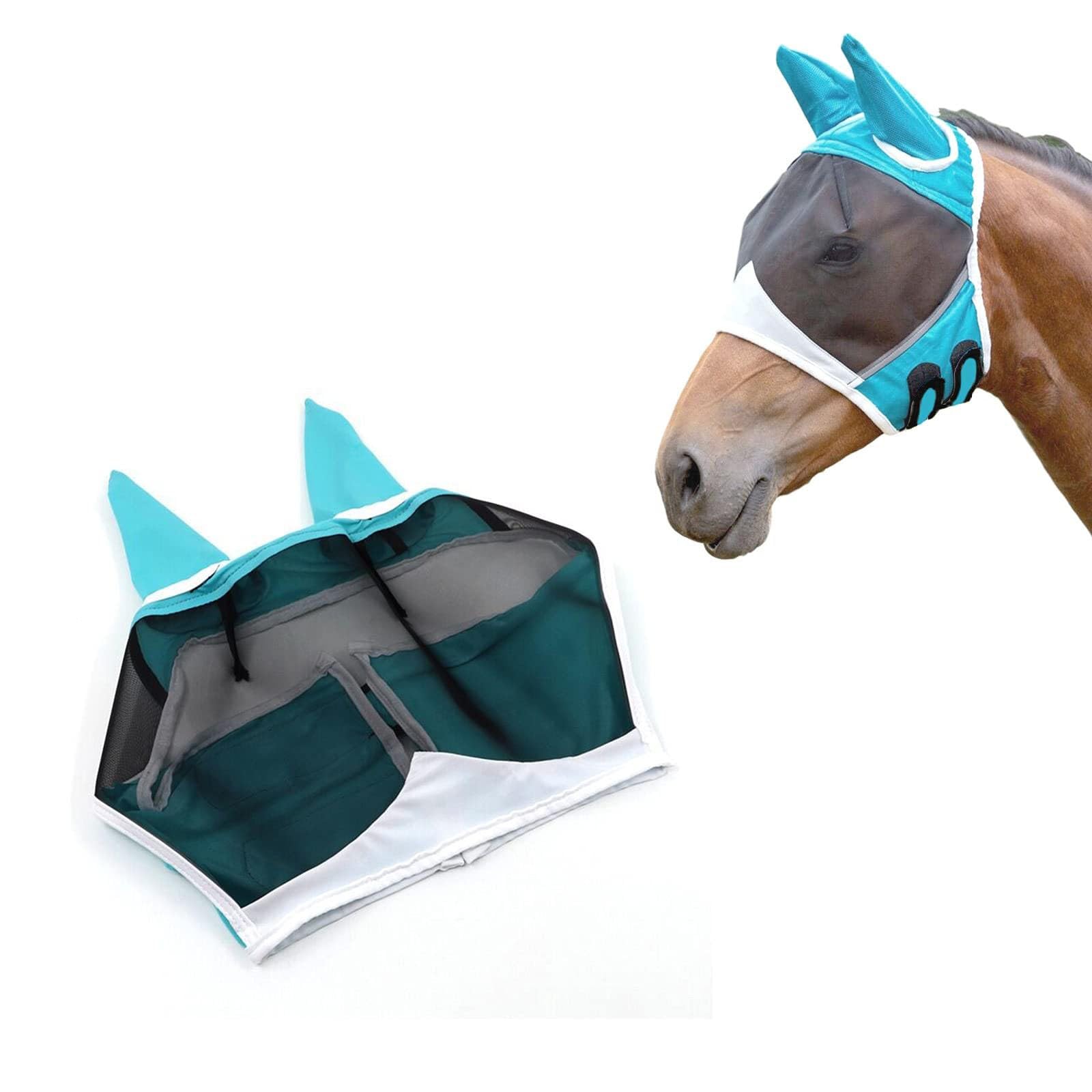 Horse Fly Mask with Ears, Horse Fly With Knit Fabric And Mesh Breathable Design, Breathable Mesh Fabric, Indoor Outdoor Use Comfortable Fit All Horses (Black, L)