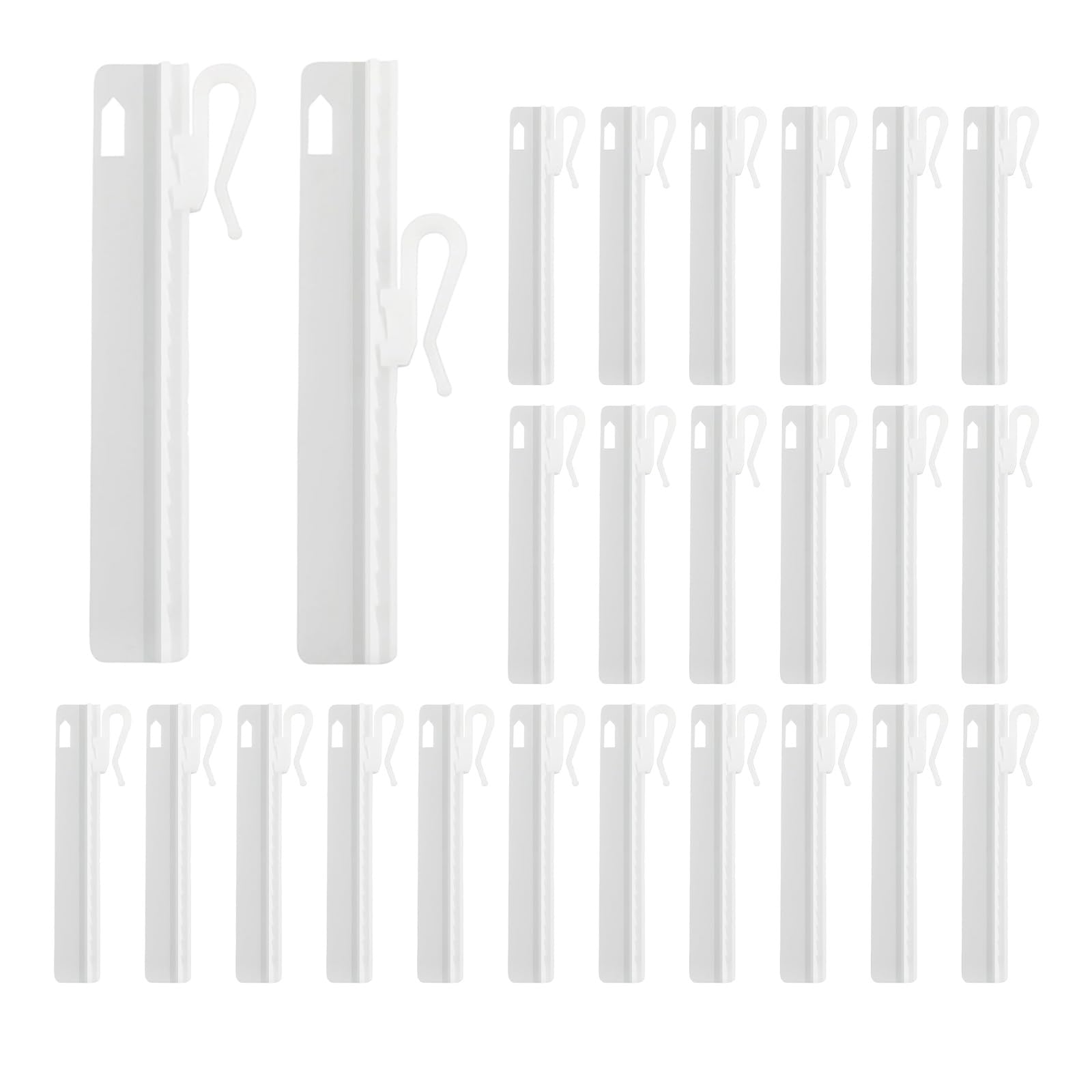 DCYQAIN 25-Pack Adjustable Curtain Hooks, White Plastic Clip-On Drapery Hooks with Pinch Clip, Universal Window Treatment Accessories for Curtain Tracks & Rods