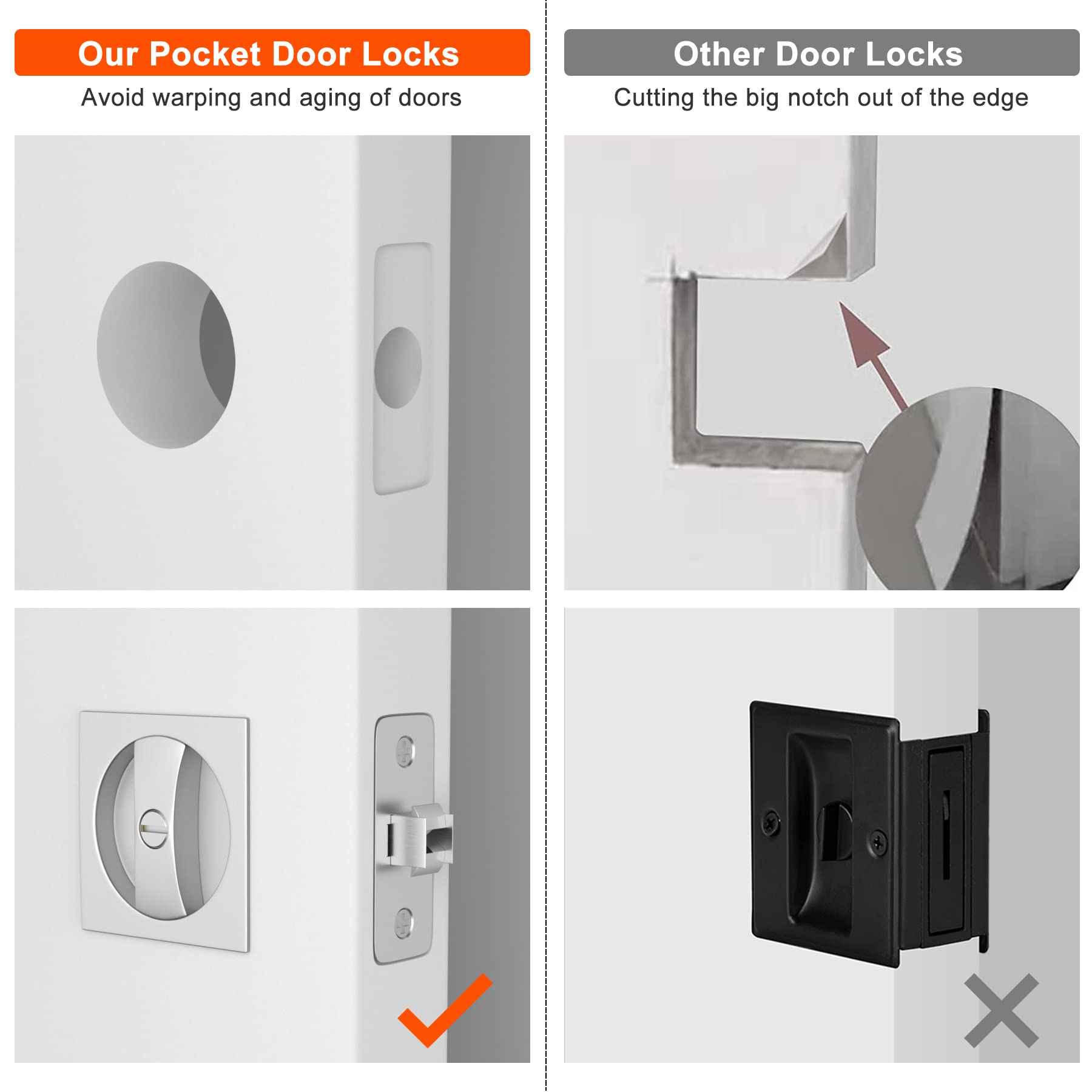 Haidms 2 Pack Satin Nickel Pocket Door Hardware, Pocket Door Lock Satin Nickel, Square Locks for Pocket Doors