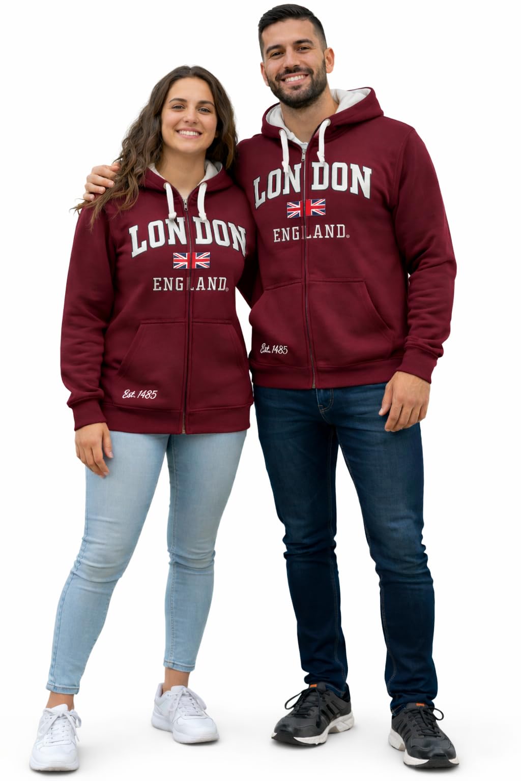 Gwcc Unisex Maroon Le129zmow London England Zipped Hoodie Hooded Sweatshirt Off White Xs-4Xl (Uk, Alpha, 4XL, Regular, Regular)