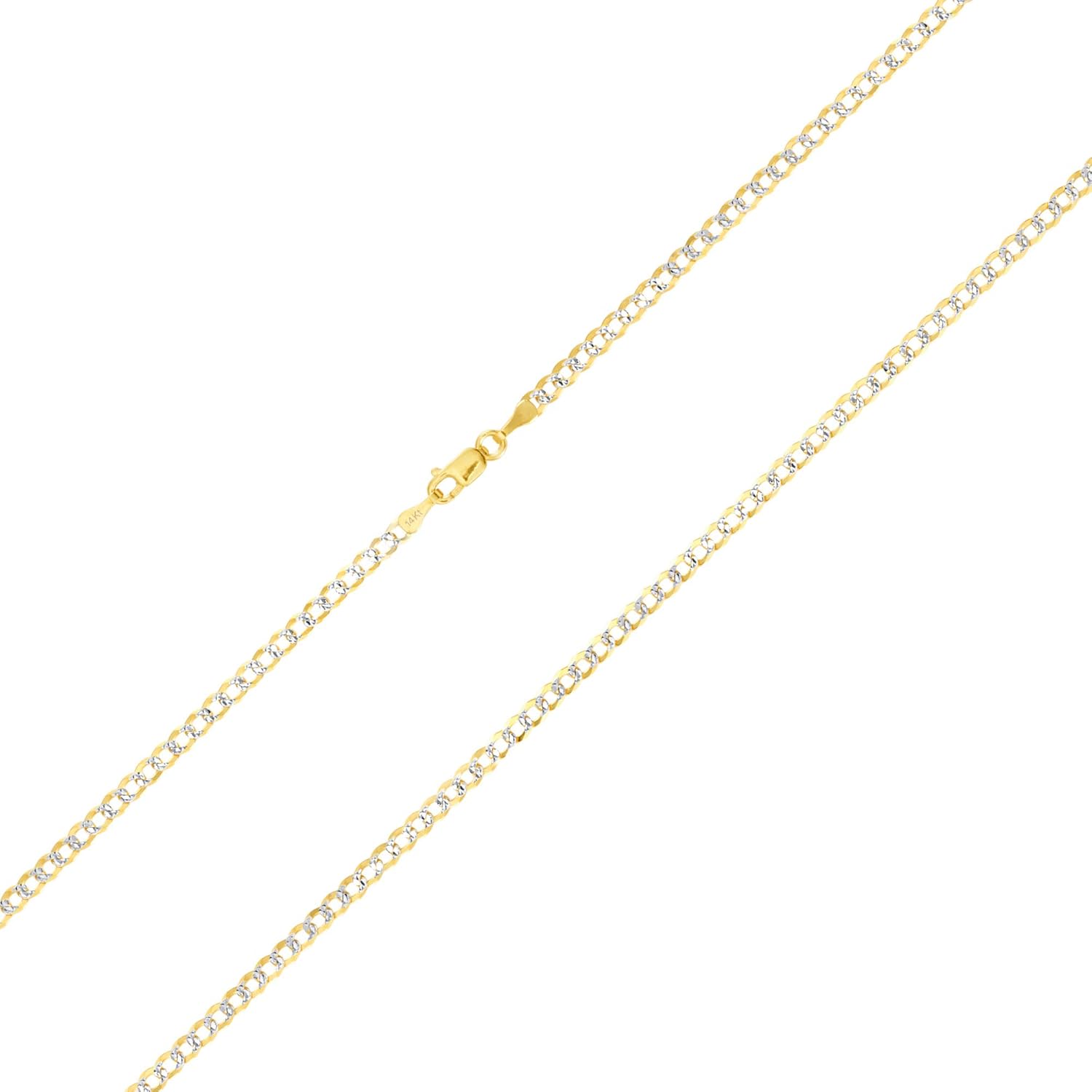 Nuragold 14k Real Yellow Gold Solid Cuban Curb Link 3mm Diamond Cut Pave Chain Bracelet (7"-9") Two Tone Italian Jewelry for Men & Women - Image 6
