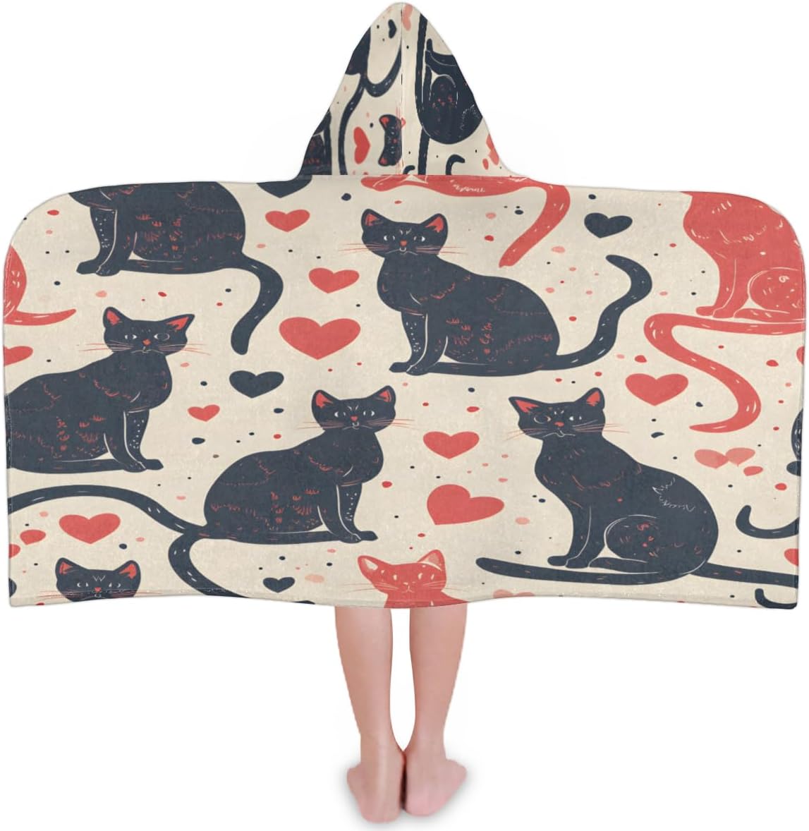 Pardick Kids Bath Towel Aniaml Black Cat Love Beach Towel with Hood Pool Cover Up for Girls Boys Soft Absorbent Hooded Bath Towel Toddler Towels for Beach, Pool