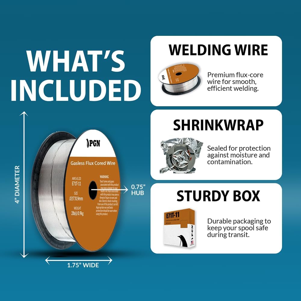 (3 Pack) PGN Flux Core Wire .035 - E71T-11 .035 Inch, 2 Pound Spool - Gasless Mild Steel Welding Wire with Low Splatter - For All Position Arc Welding