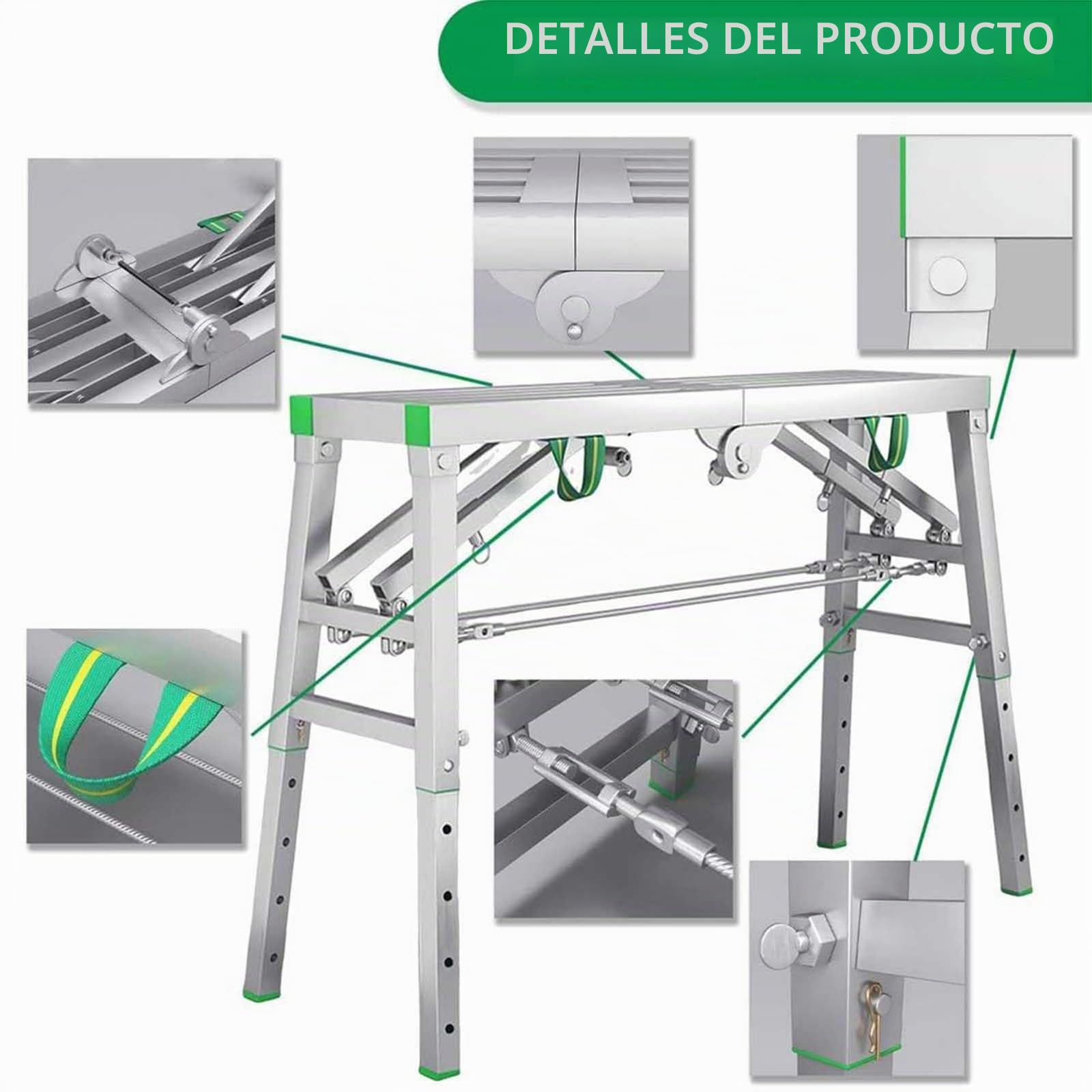 Adjuble Platforma robocza, składana drabina rusztowania stalowego, konstrukcja ze stali węglowej, regulowana wysokość, maksymalne obciążenie 362,9 kg, 140 cm, ciężka Du, przenośna, wielofunkcyjna