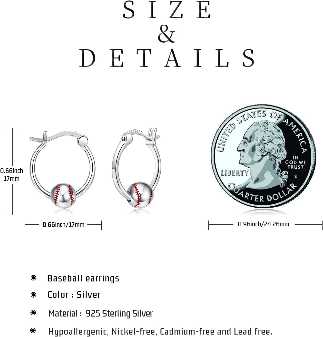 Baseball/Football/Basketball/Volleyball Earrings 925 Sterling Silver Hoop Earrings Hypoallergenic Cool Sports Earrings Jewelry Gifts for Women Girls Sensitive Ears - Image 6