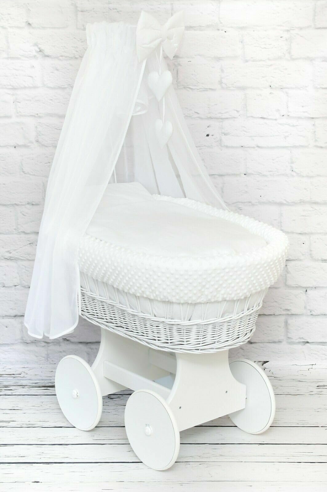 Babymam Baby Bedding Set ONLY to fit Moses Basket Wicker Crib Pillow Duvet DIMPLE White