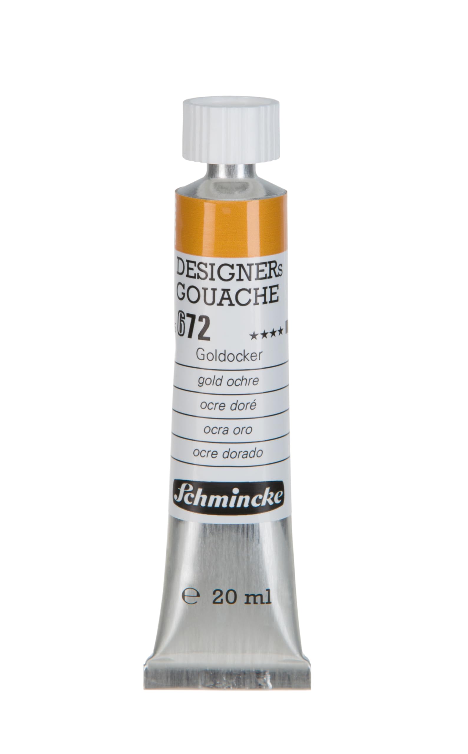 Schmincke - Designers Gouache, gold ochre, 20 ml tube, 25 672 007, streak-free application, maximum coverage, colour intensive and velvety matt