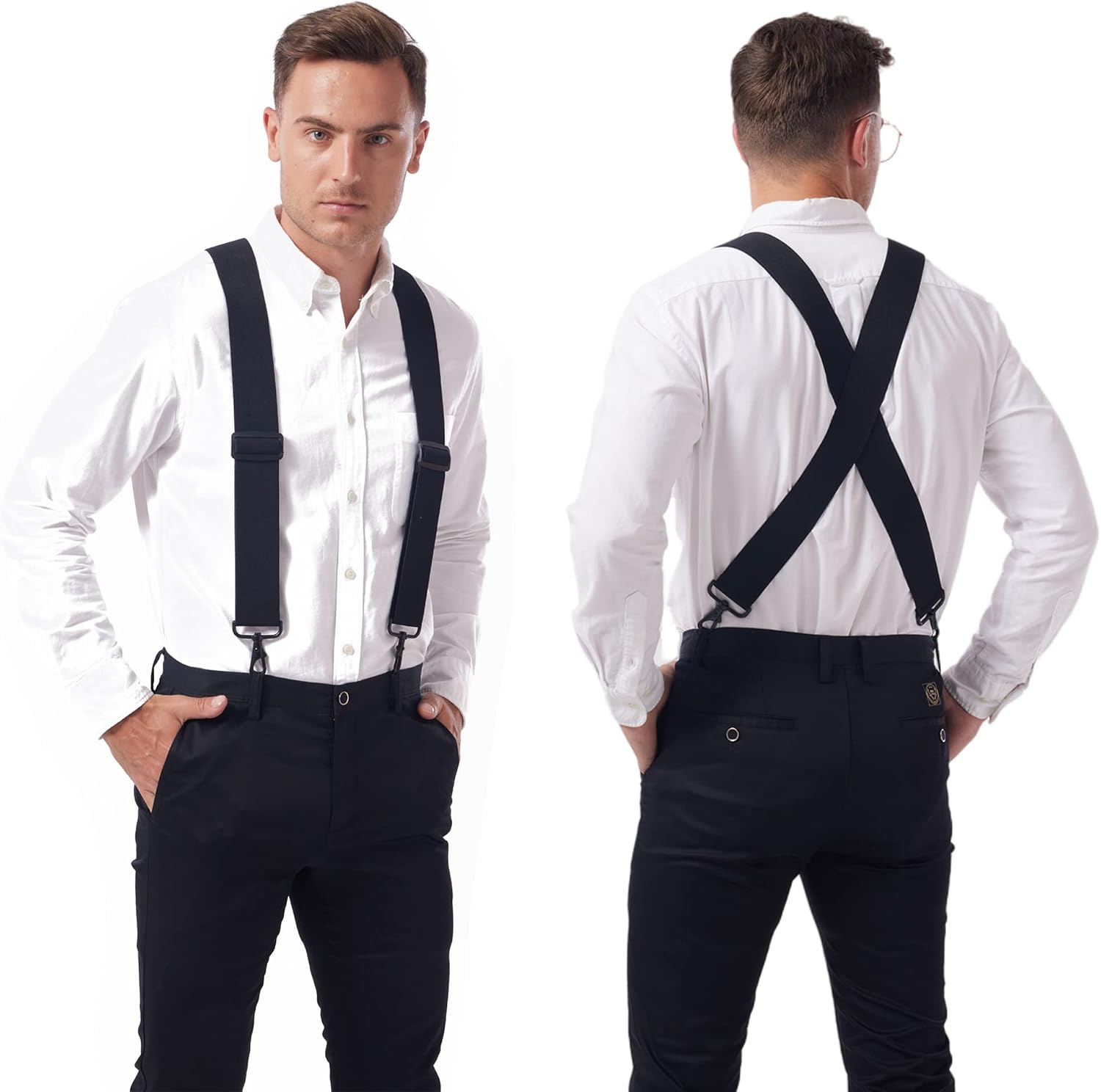 LazarsSpace Hook On Suspenders for Men Heavy Duty X Back 2 Inch Adjustable Elastic Straps