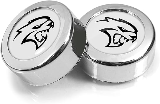 iPick Image for Dodge SRT Hellcat in White Dome Logo on Chrome Two ABS Plastic License Plate Frame Screw Cover Set - Official Licensed