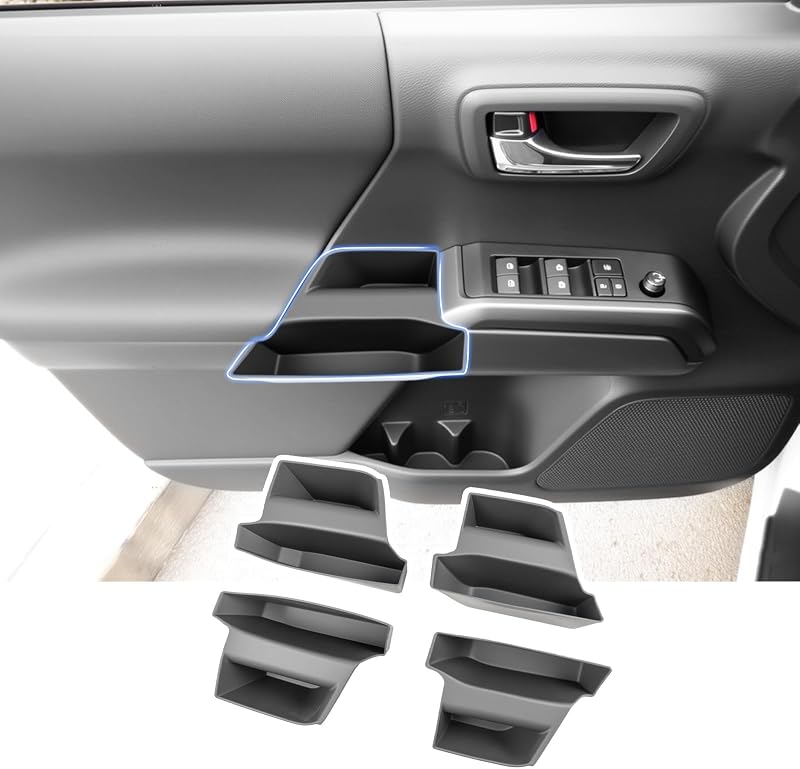 Bandejas Organizadoras para Maçanetas das Portas Titibett Compatíveis com Toyota Tacoma 2016 a 2023, TPE Preto Fosco, Kit com 4 peças