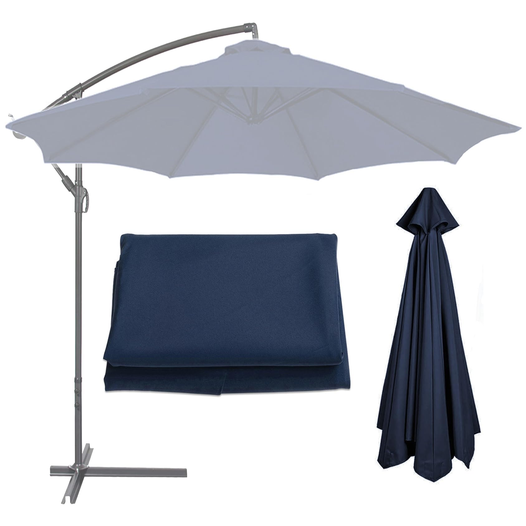 Parasol Umbrella Replacement Canopy, 200CM 2.7M 300 CM Garden Umbrella Replacement Parasol Canopy Cover, 6/8 Ribs Replacement Cloth For Market Table Umbrella Canopy(Color:Navy blue,Size:6 ribs-2m(6.5f