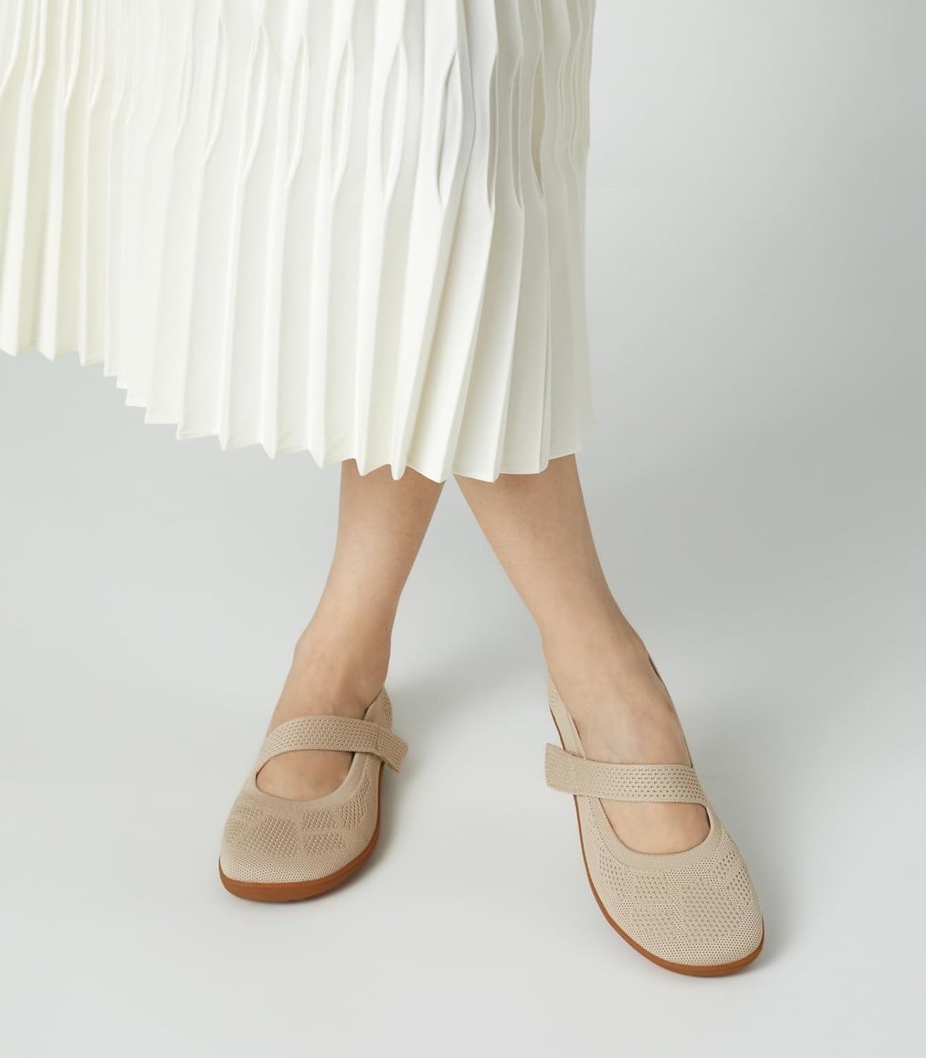 Arromic Wide Toe Box Flat Shoes Women Mary Jane Flat Shoes Comofortable Ballet Flat with Adjustable Straps Slip on Washable Knit Casual Flats - Image 6