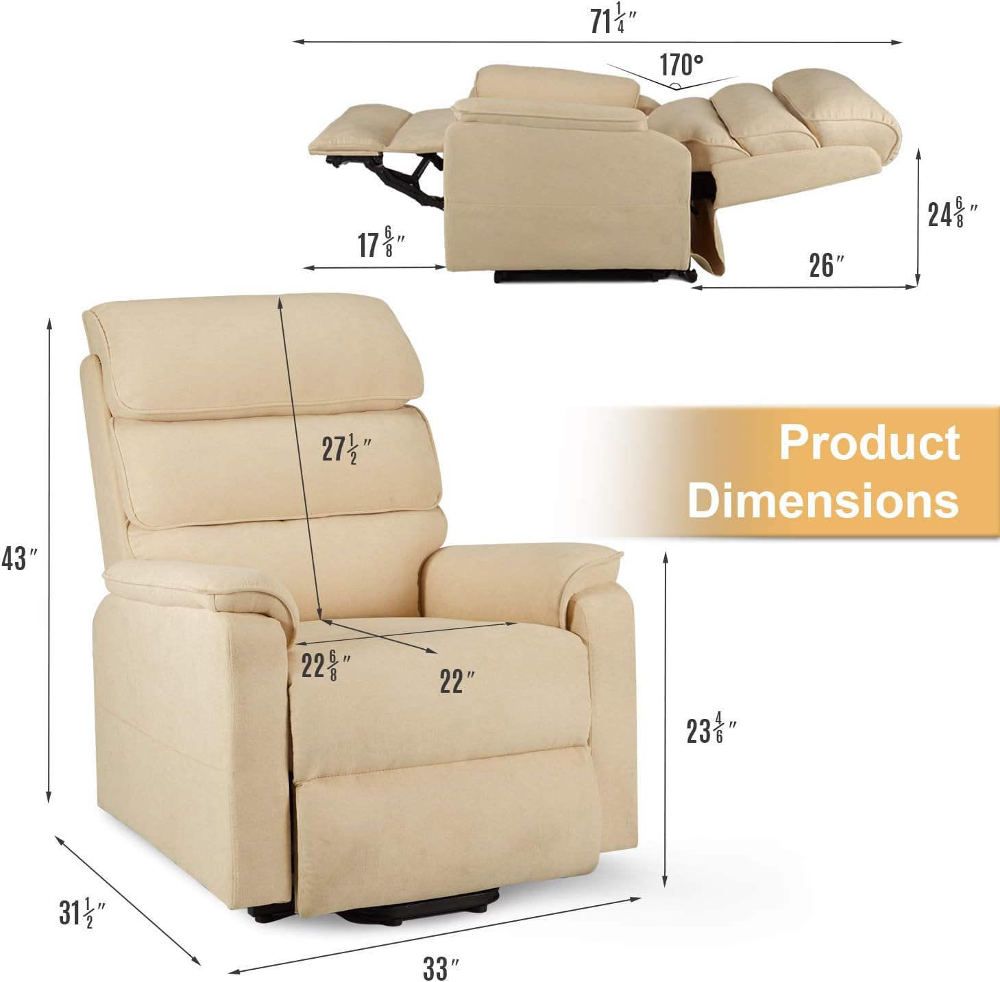Esright Dual Motor Electric Power Recliner Lift Chair Linen Fabric Electric Recliner for Elderly, Heated Vibration Massage Sofa with Side Pockets Remote Control, Cream Beige Esright Dual Motor Electric Power Recliner Lift Chair Linen Fabric Electric Recliner for Elderly, Heated Vibration Massage Sofa with Side Pockets Remote Control, Cream Beige