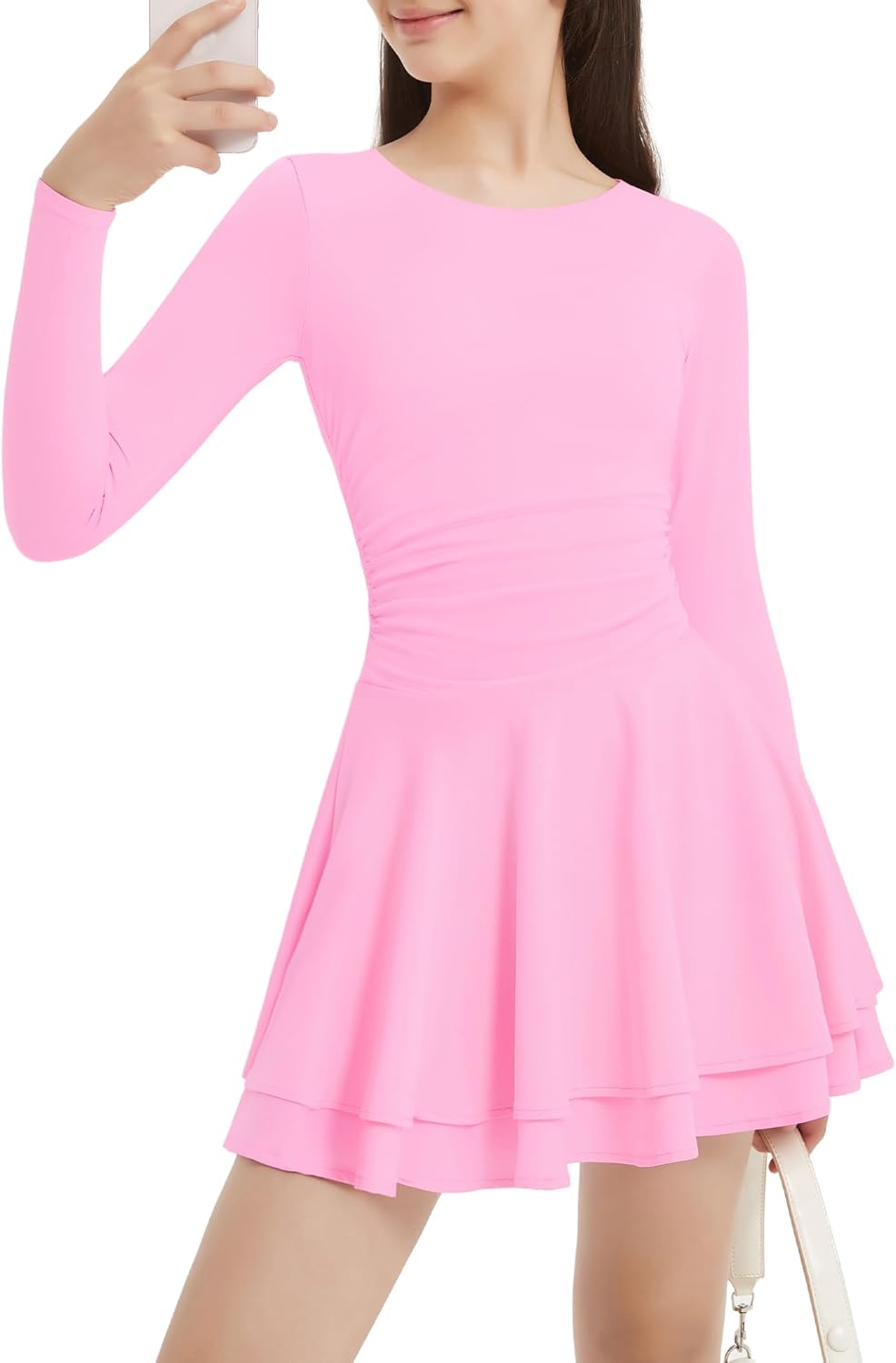 EXARUS Girls Dress Padded Sleeveless/Long Sleeve Teen Graduation Summer Flowy Layered Ruffle Ruched Mini Casual Dresses