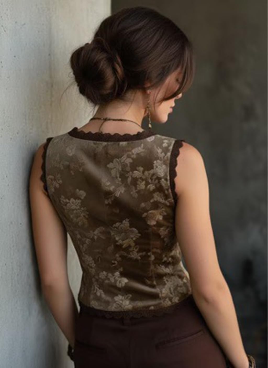 Brown Vest Women Embroidered Sleeveless V Neck Button Down Suit Vest for Women Trendy 2026 - Image 3