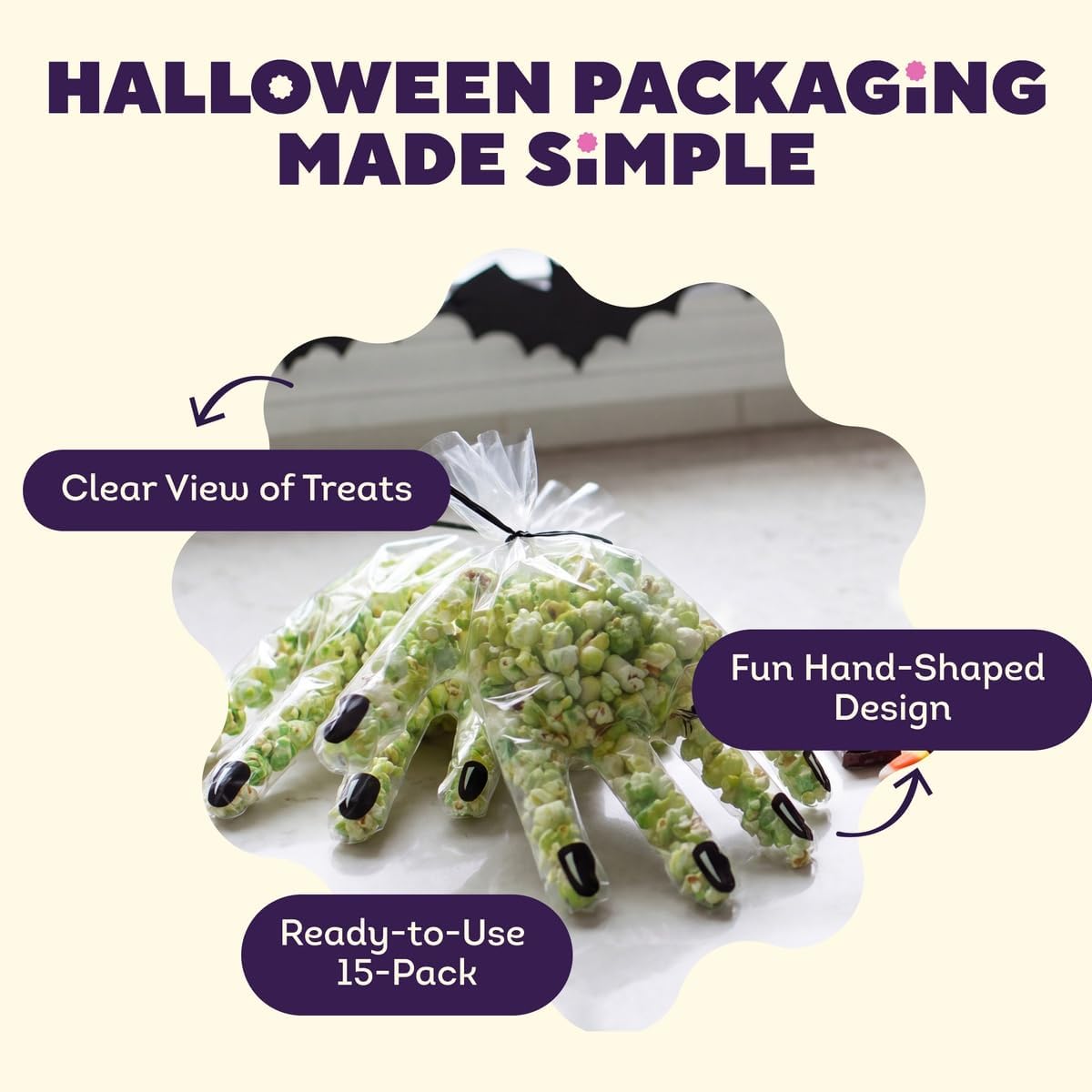 Wilton Creepy Hand Shaped Halloween Party Bags, 15-Count