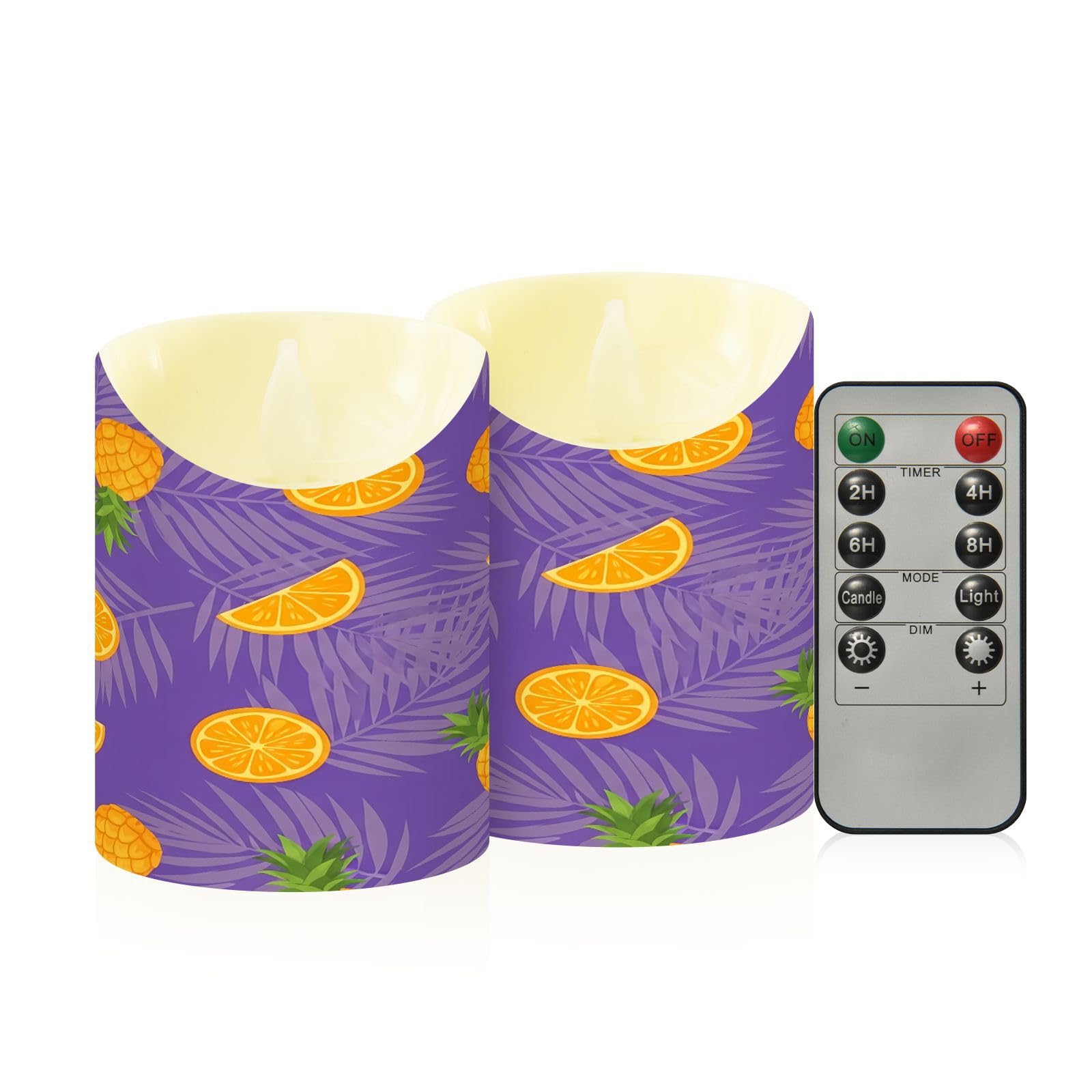 Cgiub Pineapple Flameless Candles with Timer 2pcs Battery Operated Flickering Flameless LED Pillar Candles for Holiday Home Wedding Fireplace Decor