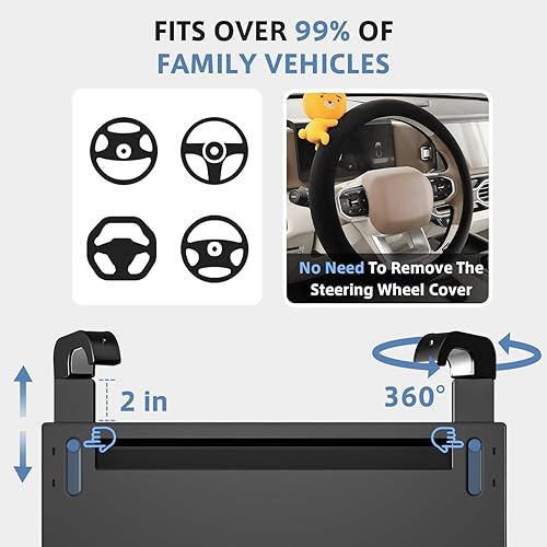 Miniatura 3 de Bandeja para volante, bandeja de comida para automóvil, escritorio de automóvil para laptop, mesa multiusos para comer y trabajar, bandeja ajustable