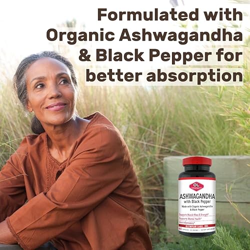 Miniatura 2 de Olympian Labs Ashwagandha orgánica con pimienta negra apoya el cerebro, la masa muscular y la fuerza - 60 cápsulas veganas