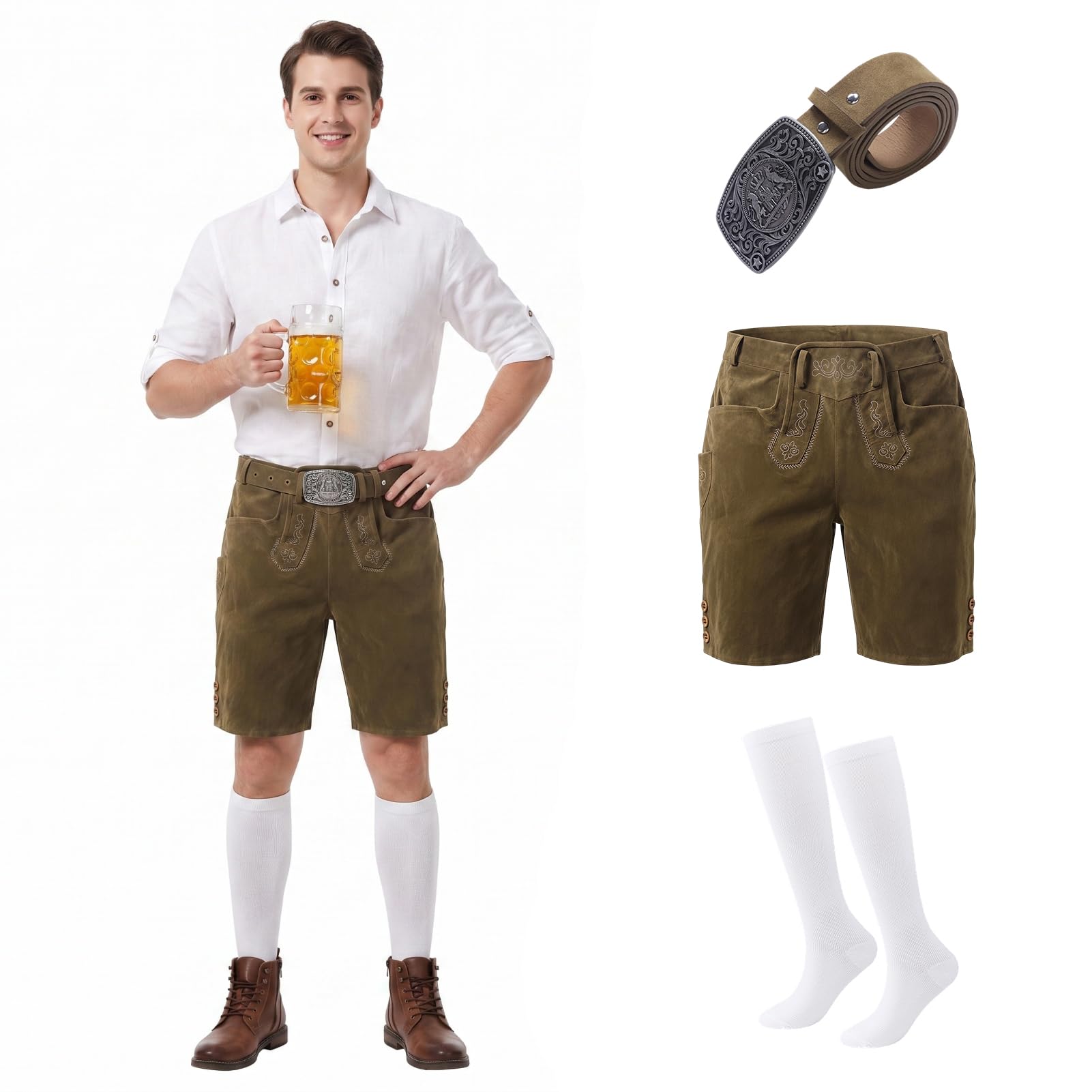 Apparlxer Lederhose Herren Bayerische Lederhosen mit Gürtel Socken