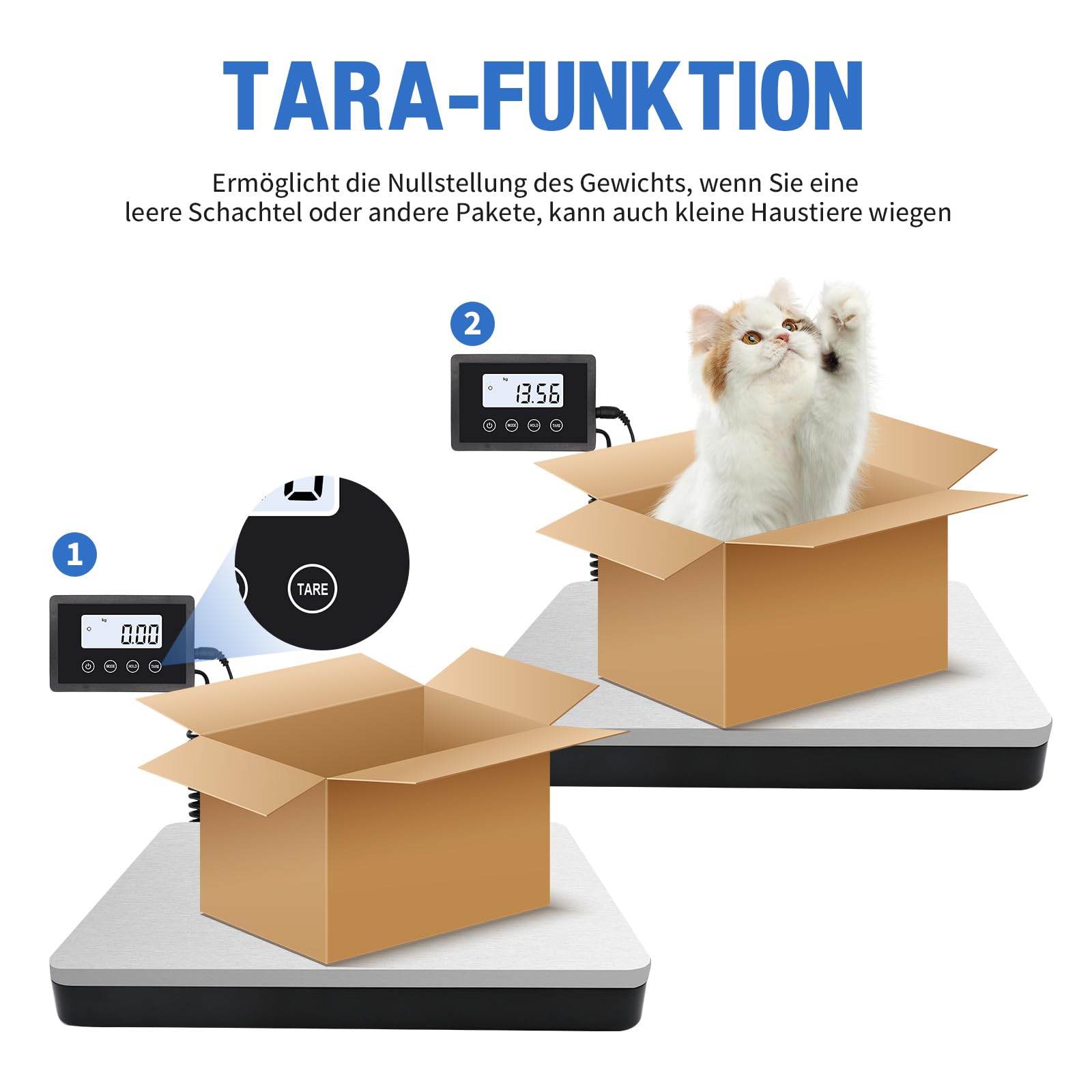 UNIWEIGH Paketwaage 200kg Plattformwaage 10g Genauigkeit Postwaage mit Hold & Tara LCD Display