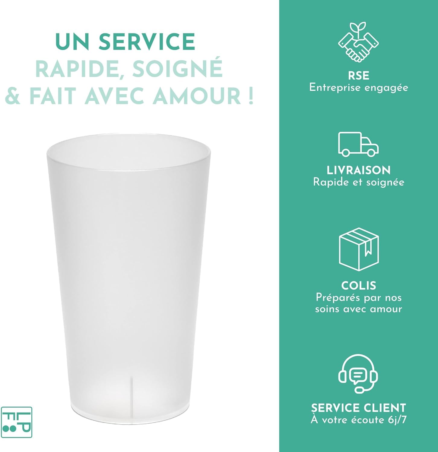 LPF LE PETIT FOURNISSEUR - Lot de 200 Gobelets réutilisables 25cl (33cl à ras-bord) - Polypropylène (PP) alimentaire rigide - Gobelets plastique durables - Compatible lave-vaisselle - Couleur Givrée
