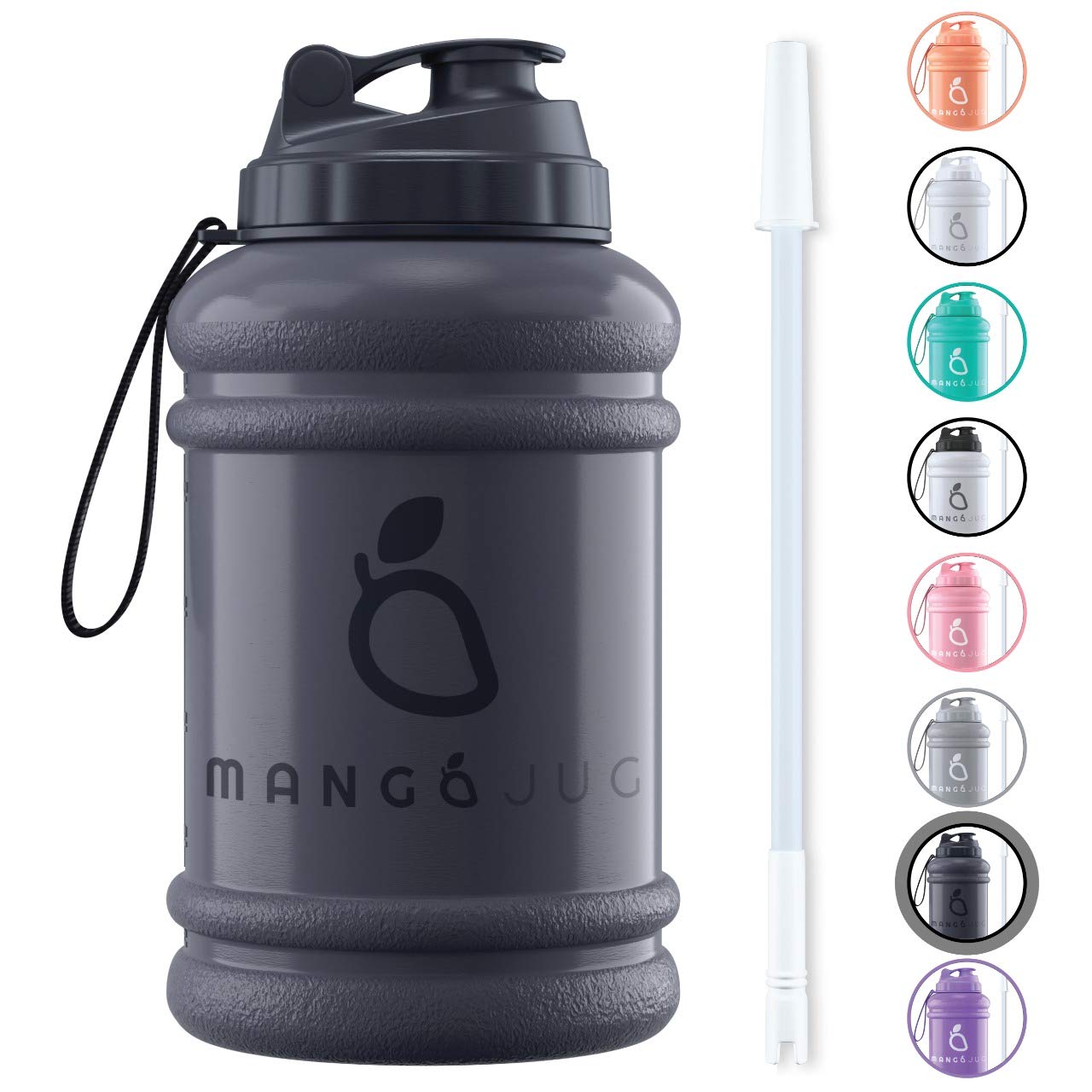 Mango 2.2 Litre Water Bottle With Straw and Time markings - BPA Free Xl Jug - Extra Large Durable Sports Bottles With Flip Cap - Ideal For Gym