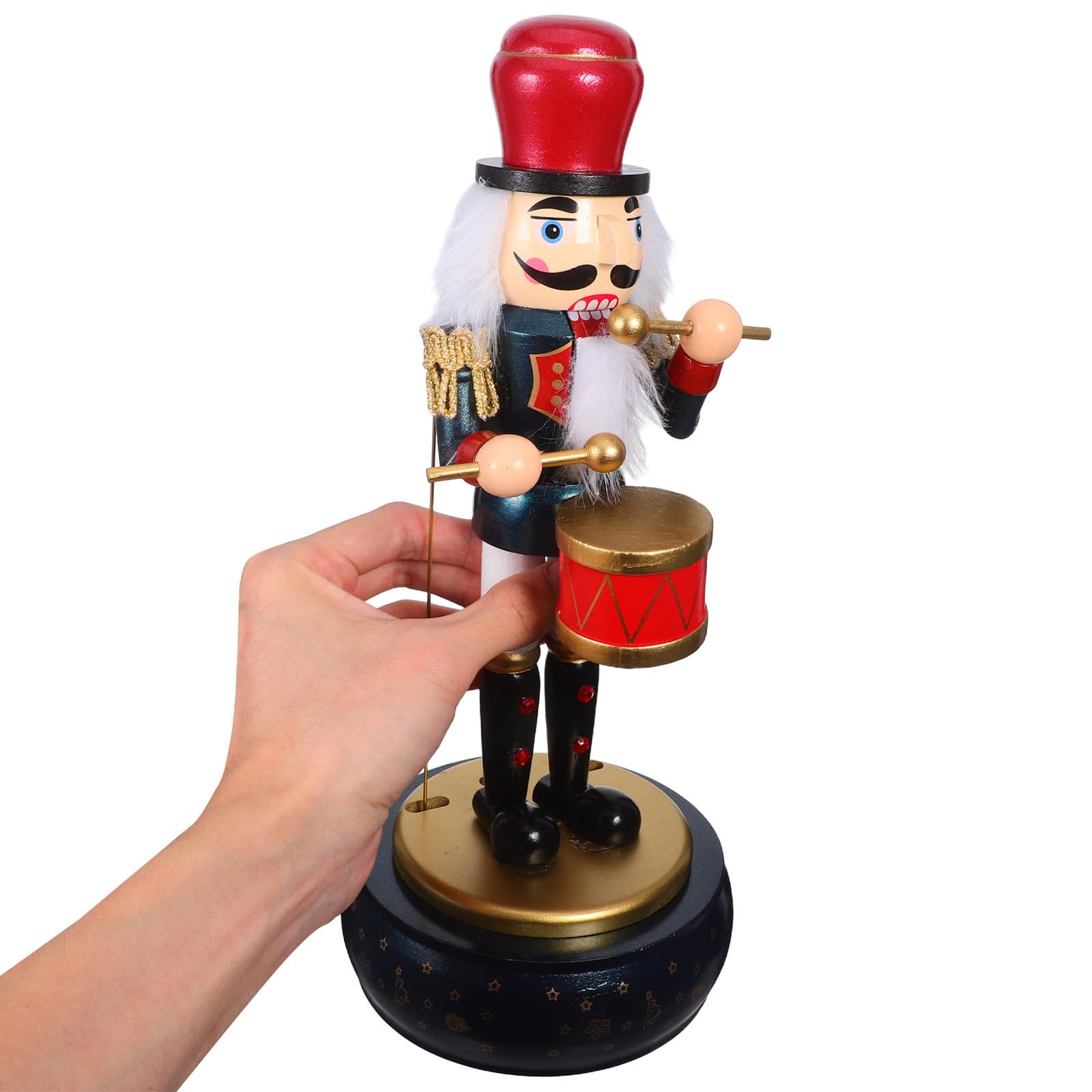 YARNOW Boîte à Musique Casse-Noisette en Bois Bleu avec Mécanisme à Remontoir et Base Ronde, Décoration Festive pour Fêtes de Noël et Réunions de Vacances