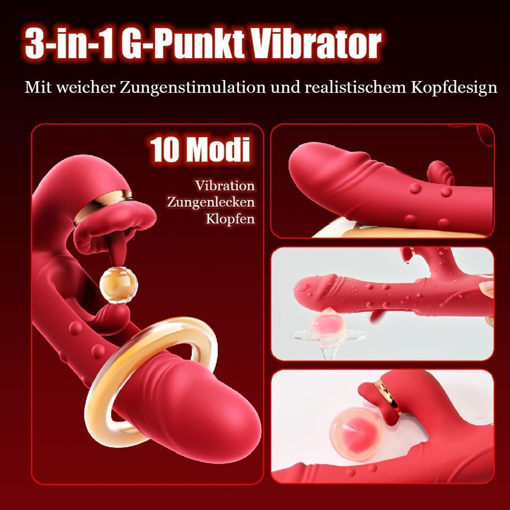 3 IN 1 Vibrator für Frauen Sexspielzeug G Punkt Klitoris Stimulator mit 10 Vibrationsmodi & Klopfmodi & Zungenleckmodi Rabbit Vibratorensets für Frau Zungenvibrator Erotik Sex