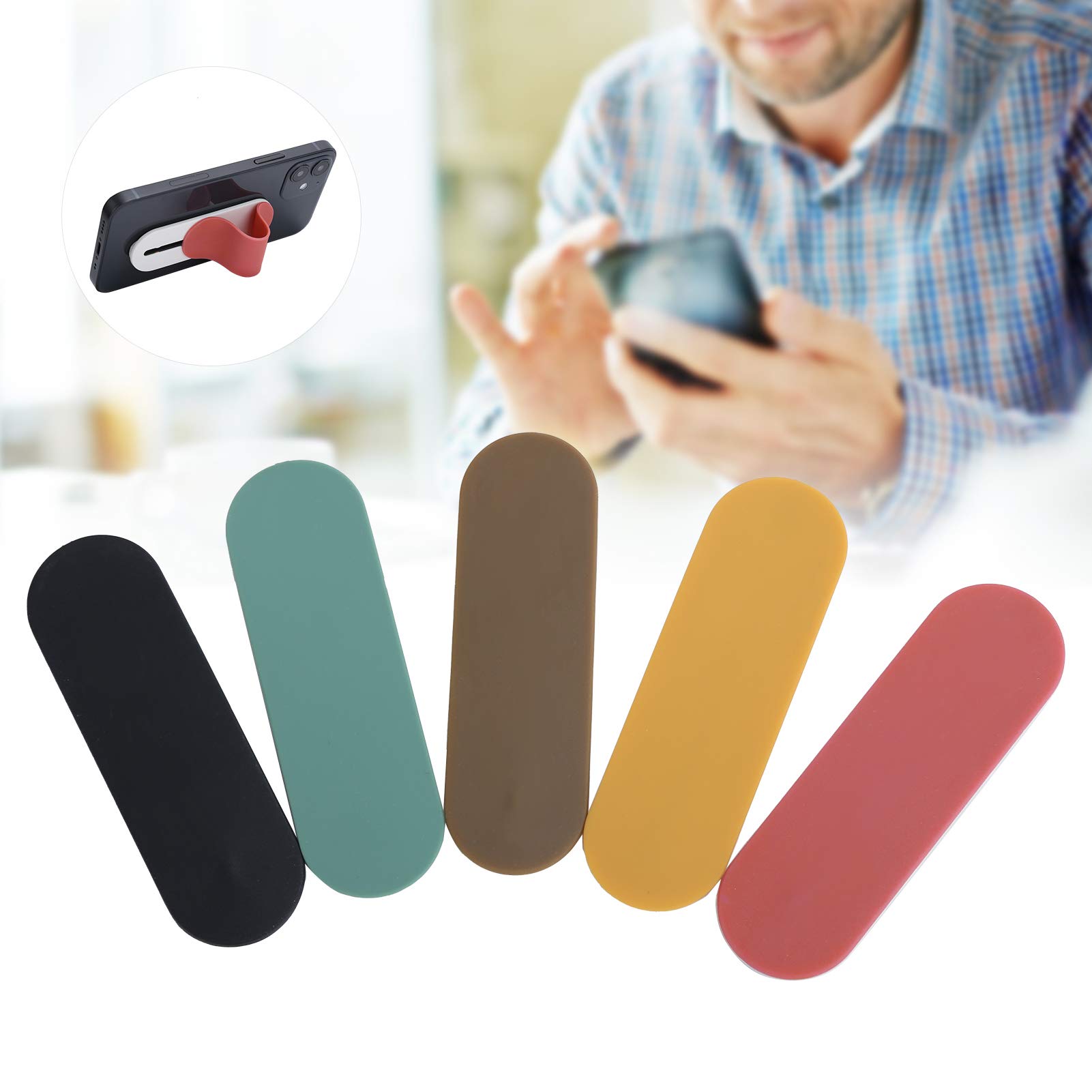 Supporto Per Telefono Con Anello Regolabile 5 Pezzi – Cinturino In Silicone Per Dito, Adesivo Riutilizzabile, Ideale Per Selfie E Uso A Una Mano