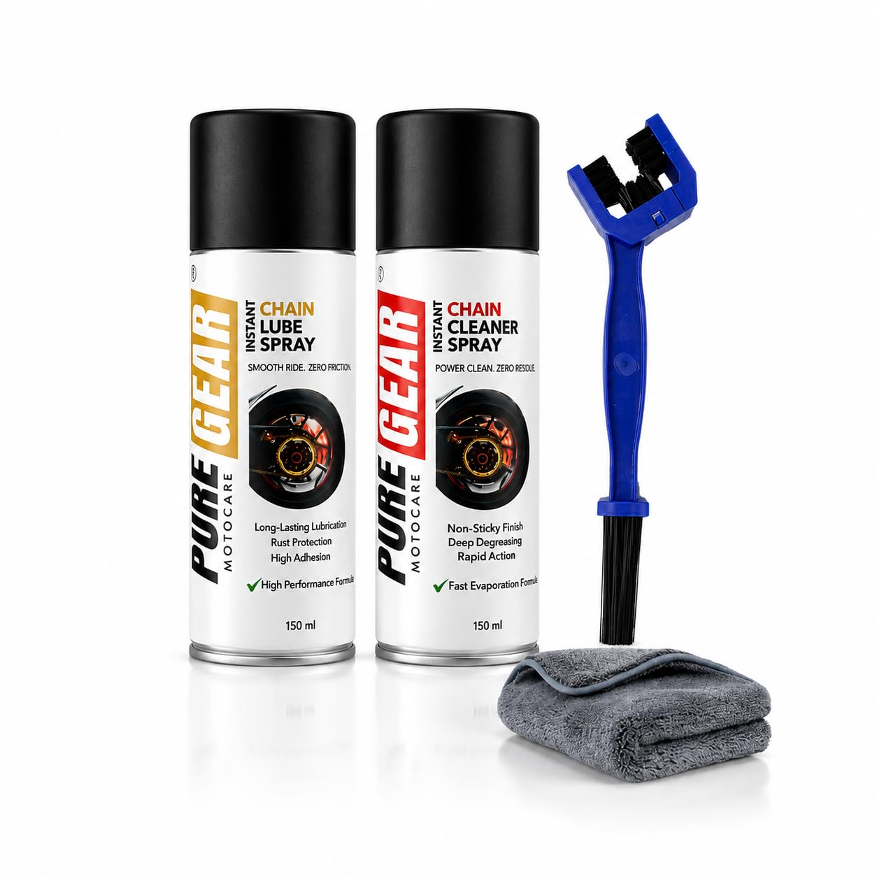 PUREGEAR 4-in-1 Bike Chain Cleaning Kit | Chain Cleaner, Synthetic Chain Lube, Microfiber cloth & Cleaning Brush | Deep Degreasing, Smooth Lubrication & Rust Protection | For All Bike (150 ml Each)-image-37