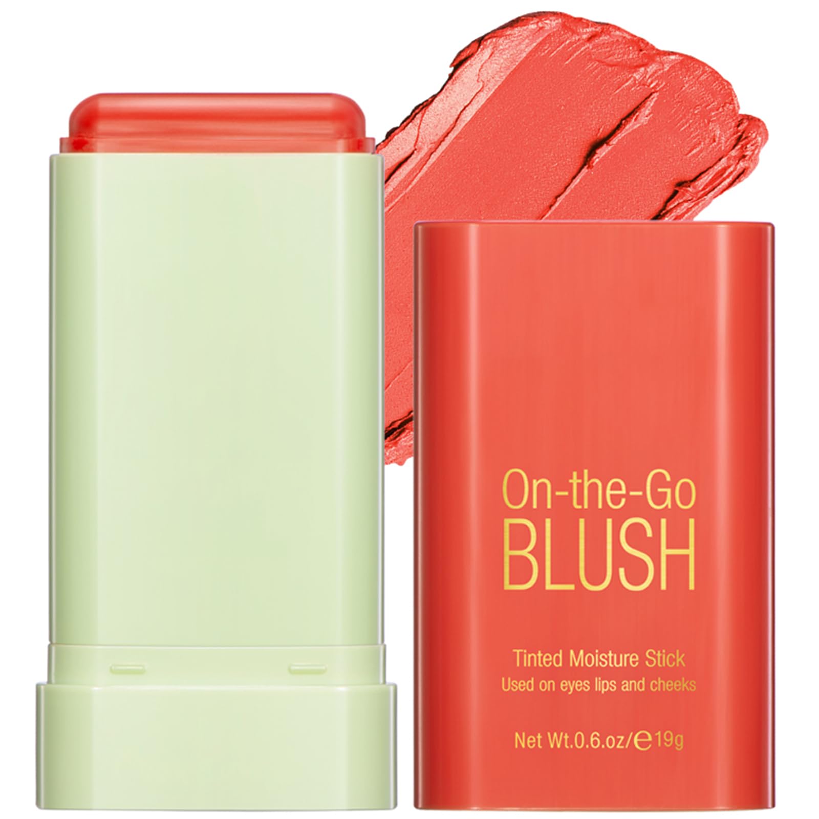Jutqut Multi-Use Makeup Blush Stick, Blush Stick for Cheeks, Soft Cream On-the-Go Blush Stick Blendable, Waterproof Natural Nude Makeup, Blush Stick for Cheeks and Shadow Lips, 3#Coral Orange