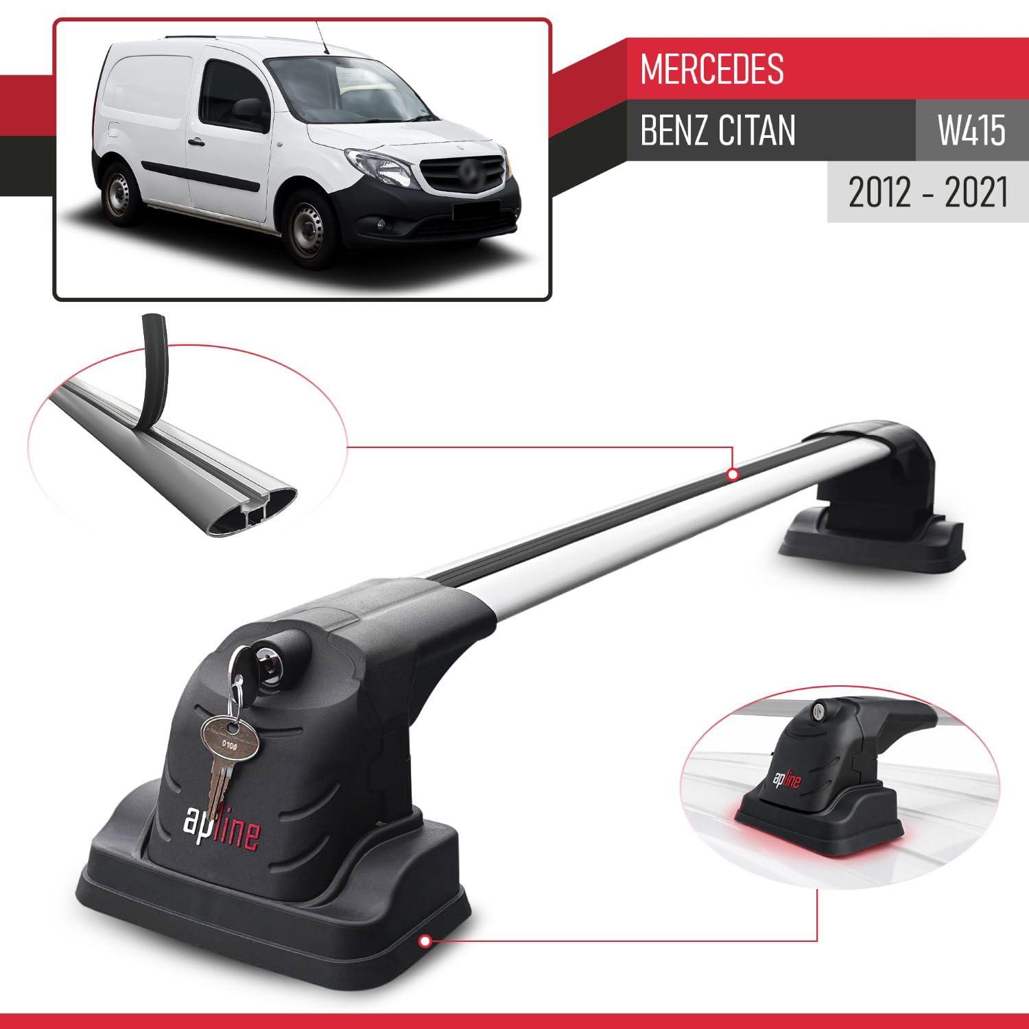 Kompatybilny z Mercedes Benz Citan 2012-2021 ACE-3 Model Aluminiowy bagażnik dachowy 2 poprzeczki, szary